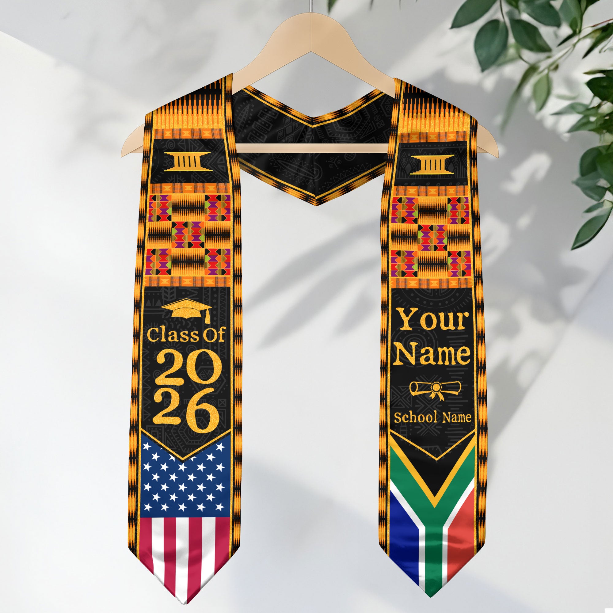 Customized Graduation Stole for South Africa with Cultural Flag Design, Graduation Sash 2026