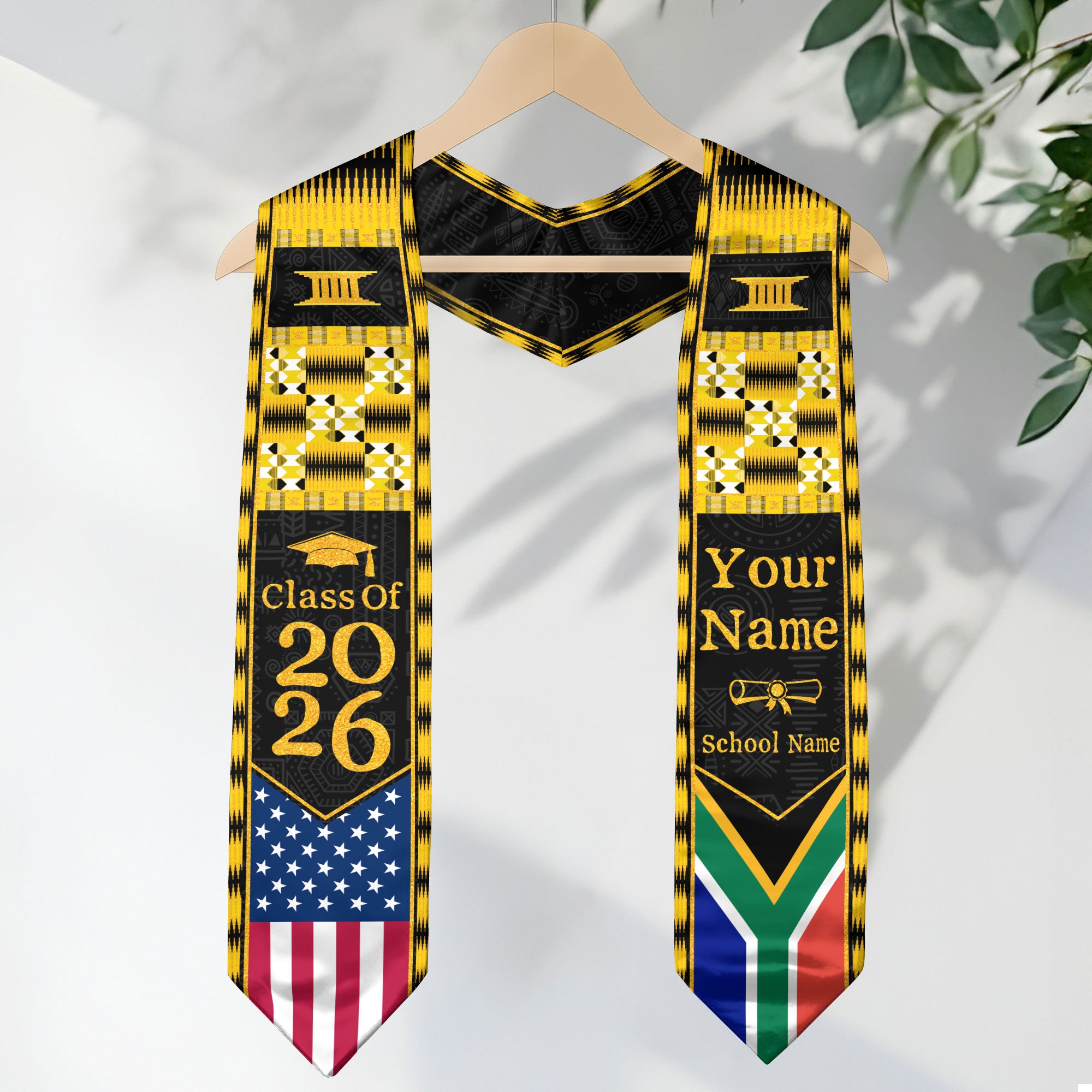 Customized South Africa Graduation Stole with Patriotic Flag Motif, Graduation Sash for Class of 2026