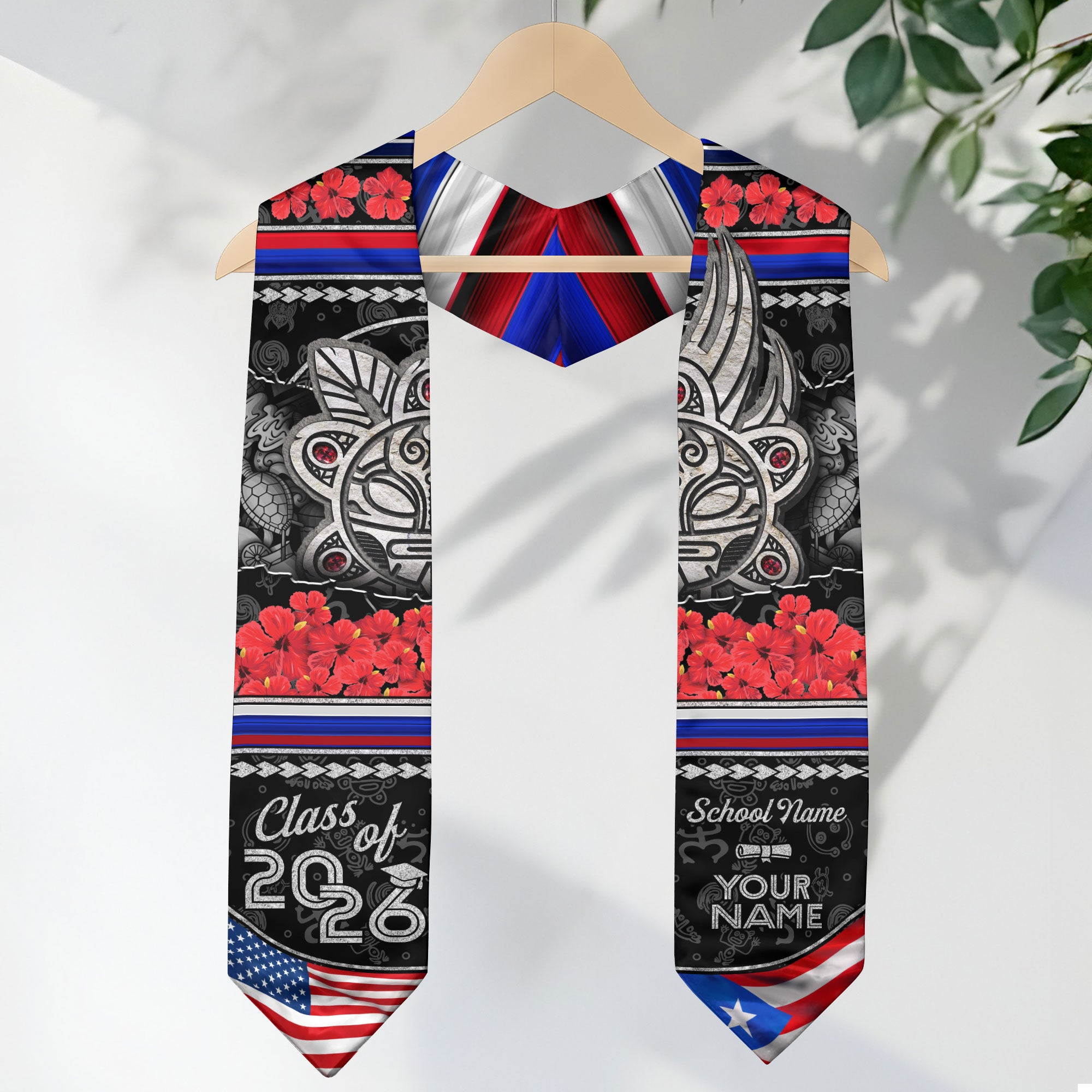 Puerto Rican Flag Graduation Sash 2026, PR Graduation Stole, Custom Detail for Graduates