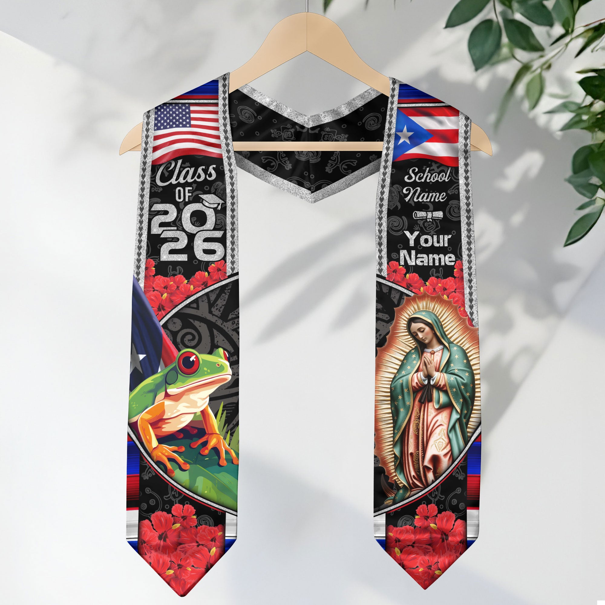 Puerto Rico Flag Graduation Stole 2026, Puerto Rican Grad Sash, Custom Finish for Grads