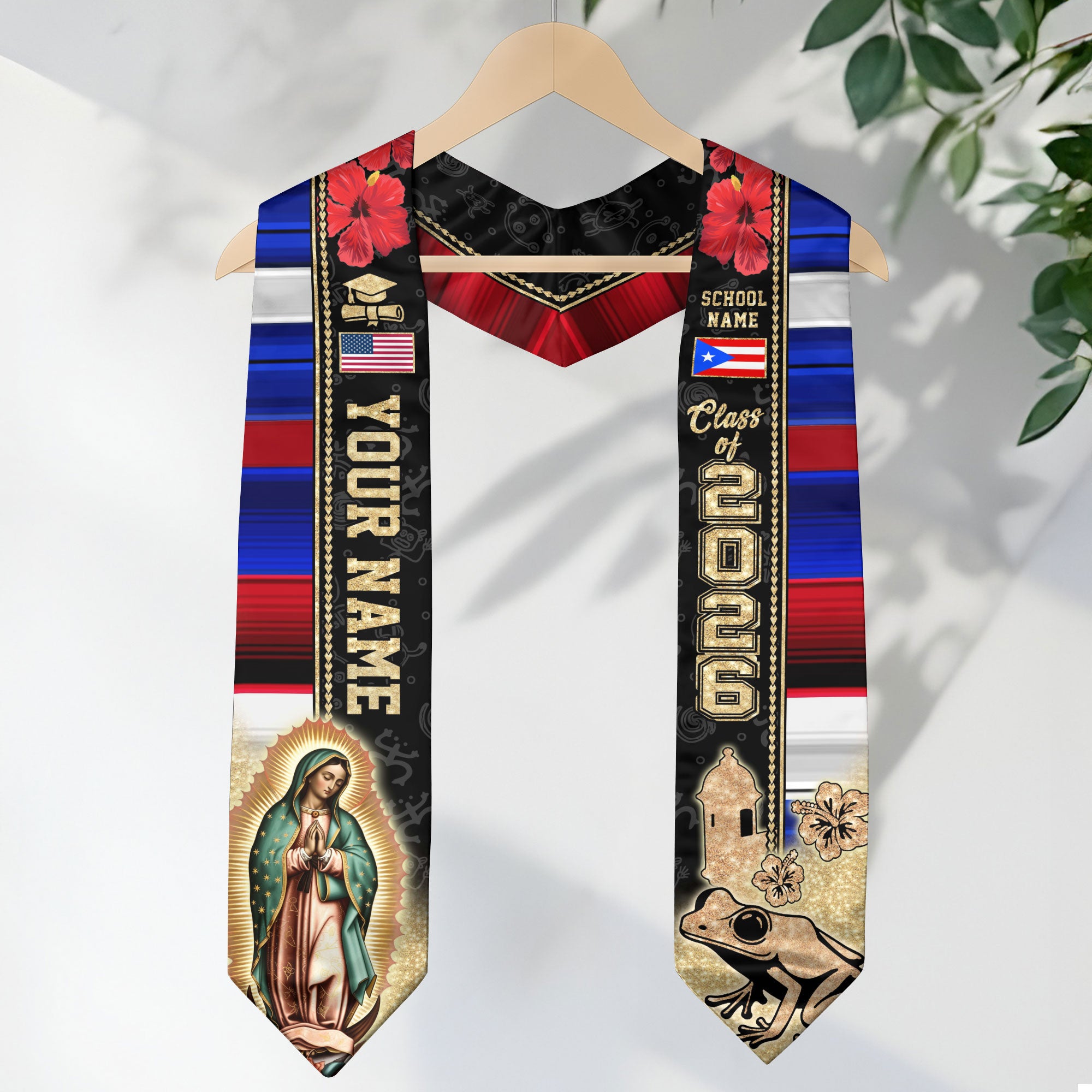 Puerto Rican Graduation Sash 2026, Puerto Rico Grad Stole, Flag Custom Accent for 2026