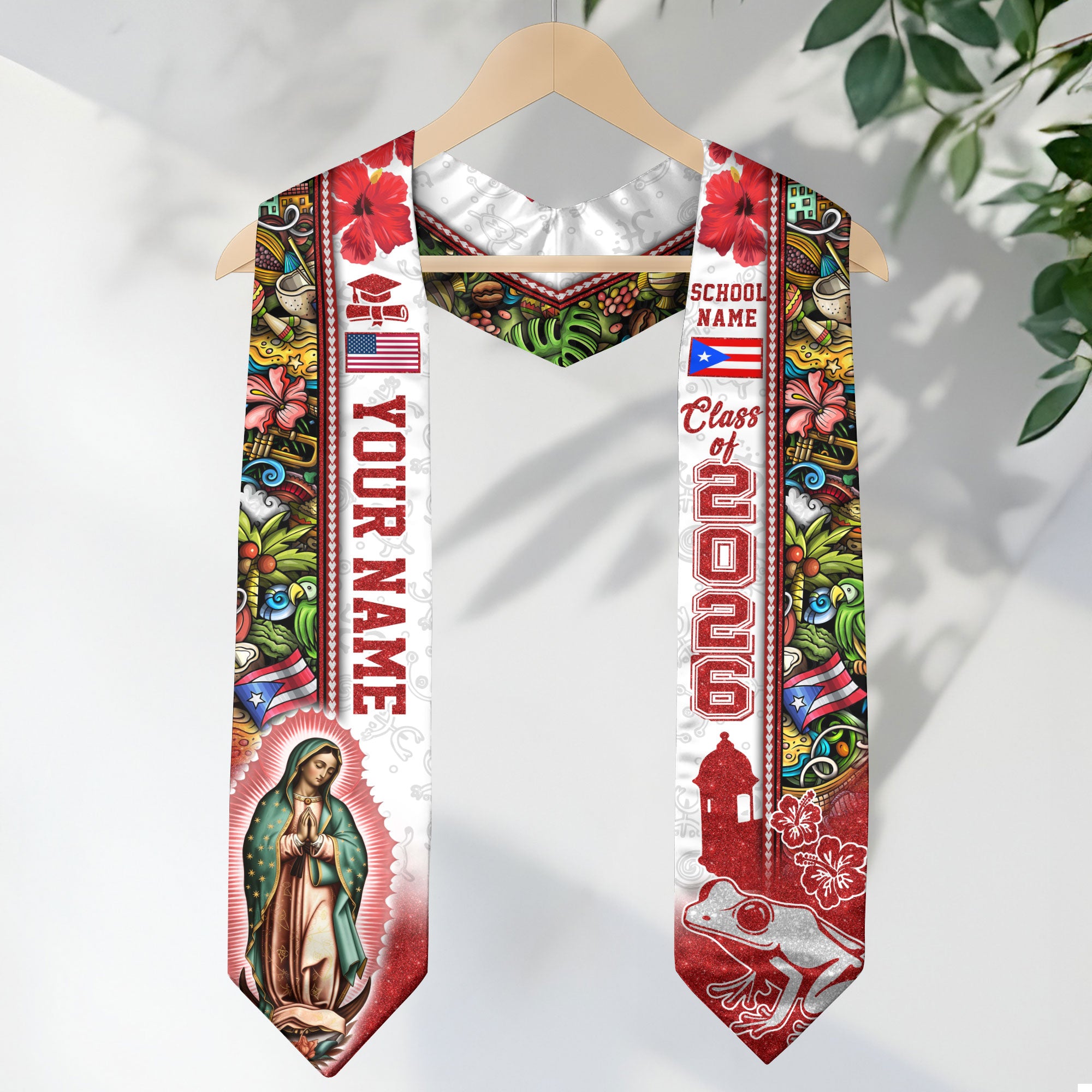 Puerto Rico Graduation Stole 2026, Puerto Rican Flag Sash, Custom Detail Option for Grads