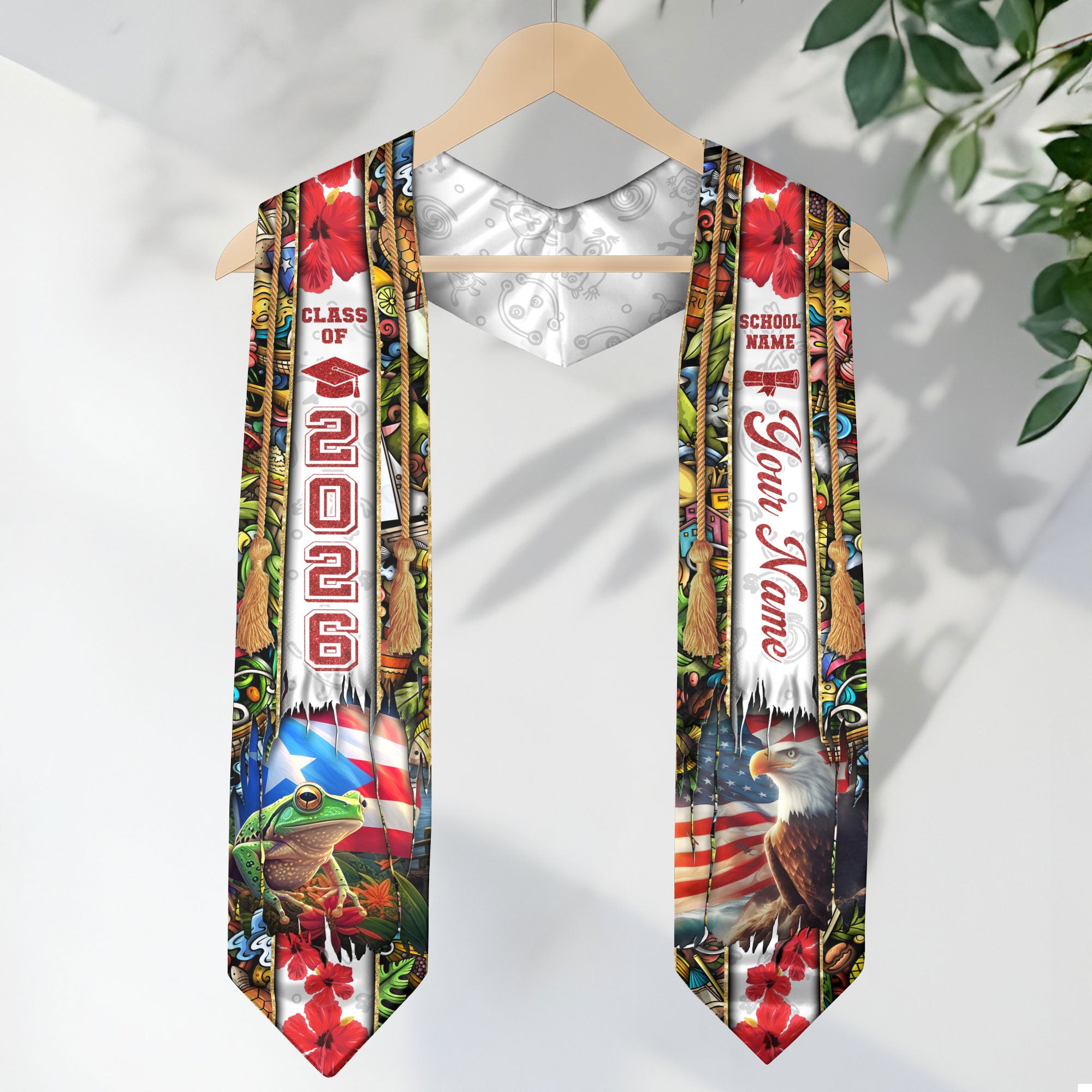 Puerto Rico Flag Graduation Stole 2026, Puerto Rican Graduation Sash, Custom Trim Finish