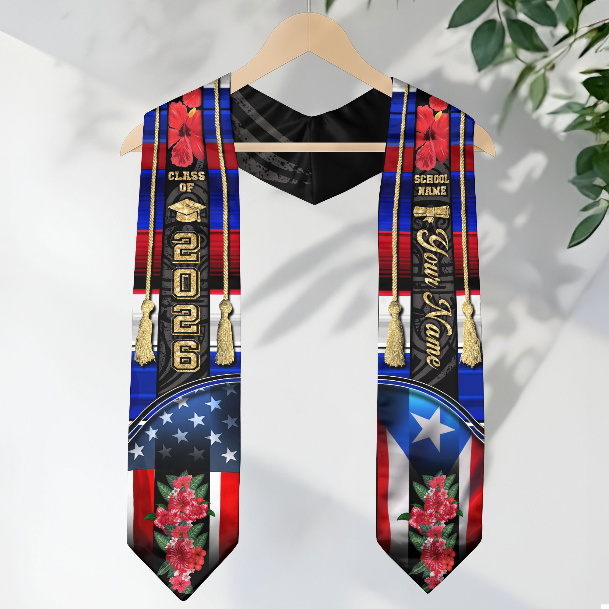 Puerto Rican Graduation Sash 2026, Puerto Rico Graduation Stole, Custom Touch Flag Sash
