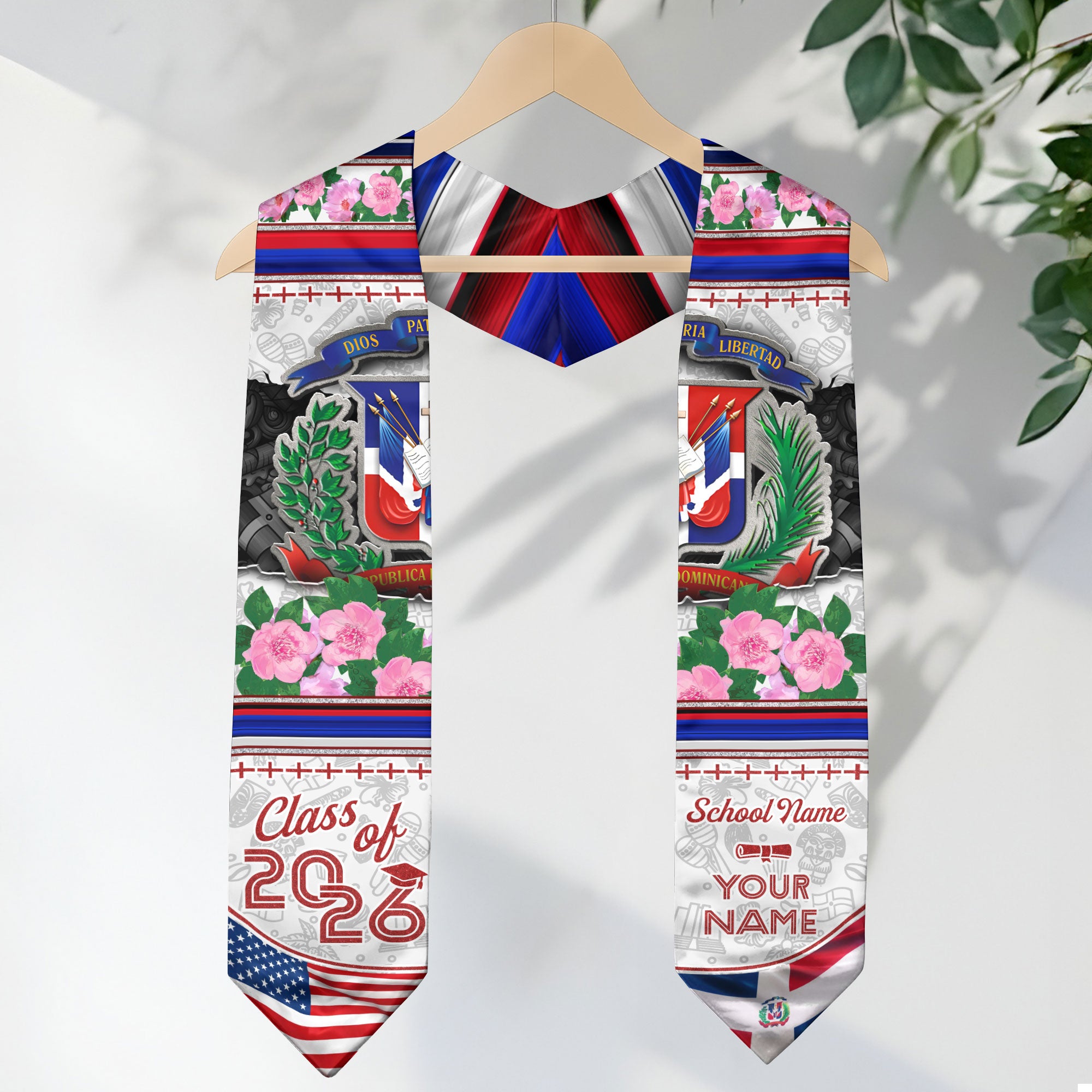 Customized Dominican Graduation Stole with National Flag Design, Graduation Sash 2026