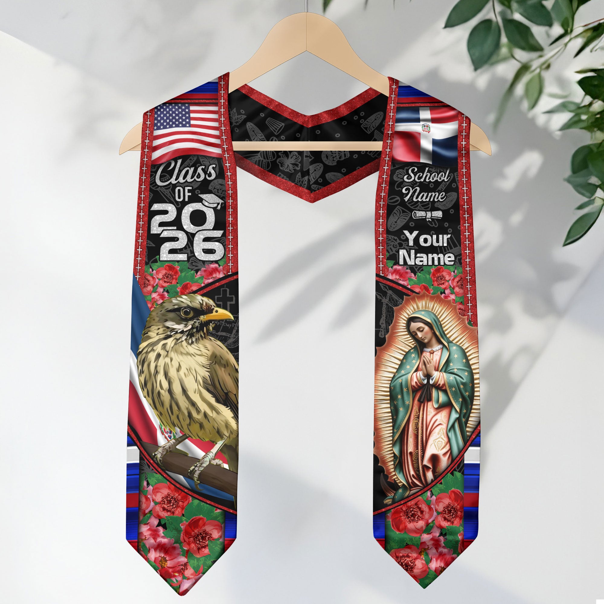 Customized Graduation Stole Dominican Republic, Flag Inspired Sash for Class of 2026