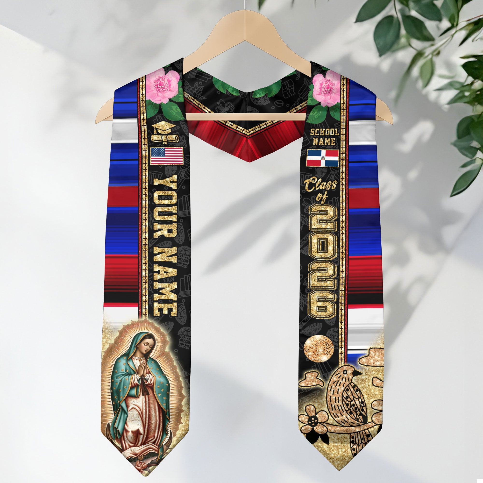 Customized Dominican Republic Graduation Sash, Flag Style Stole for Commencement 2026