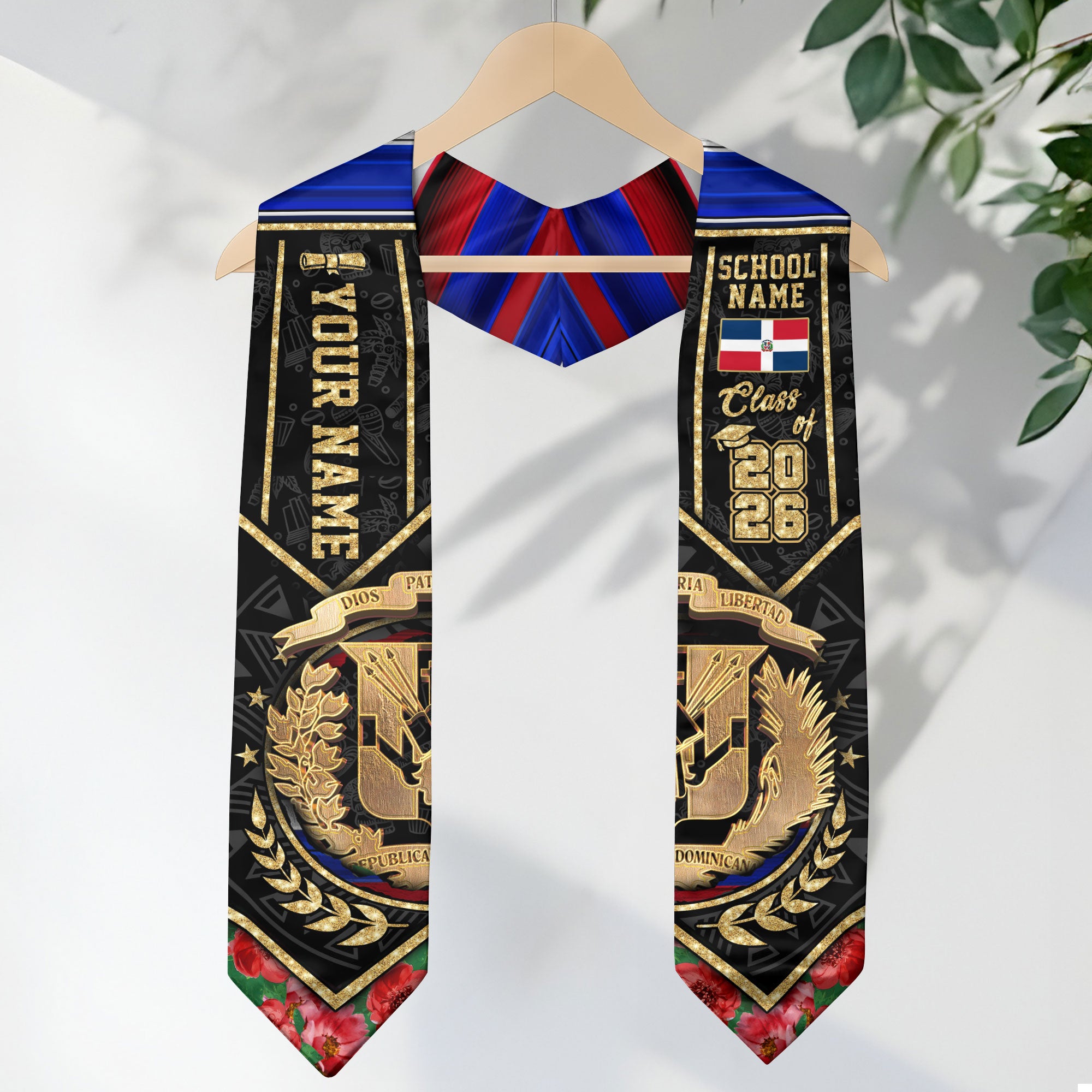 Dominican Flag Graduation Sash 2026, Dominican Grad Stole, Custom Accent Detail for Grads