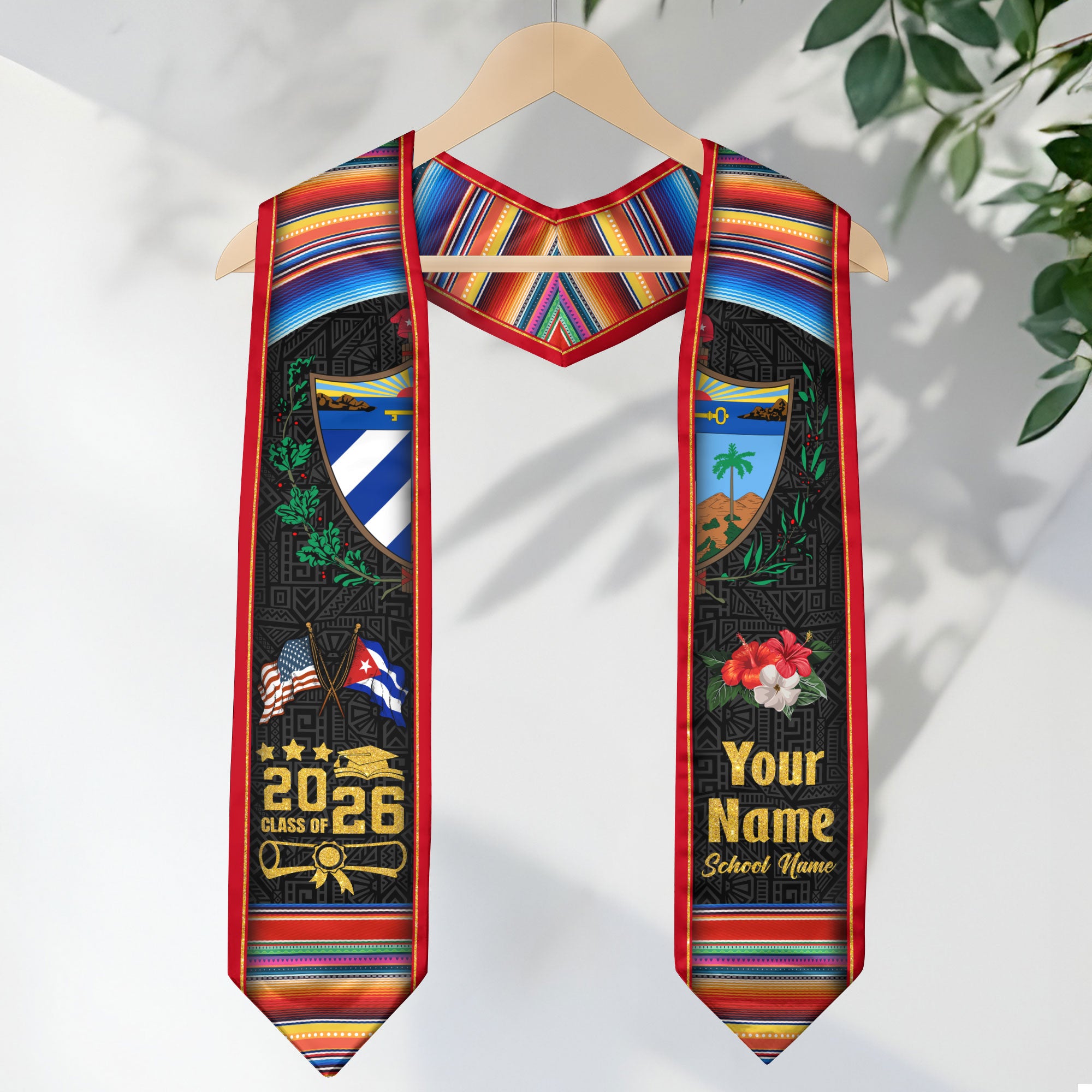 Cuba Graduation Stole 2026, Cuban Flag Sash, Tailored Detail for Class of 2026 Graduates