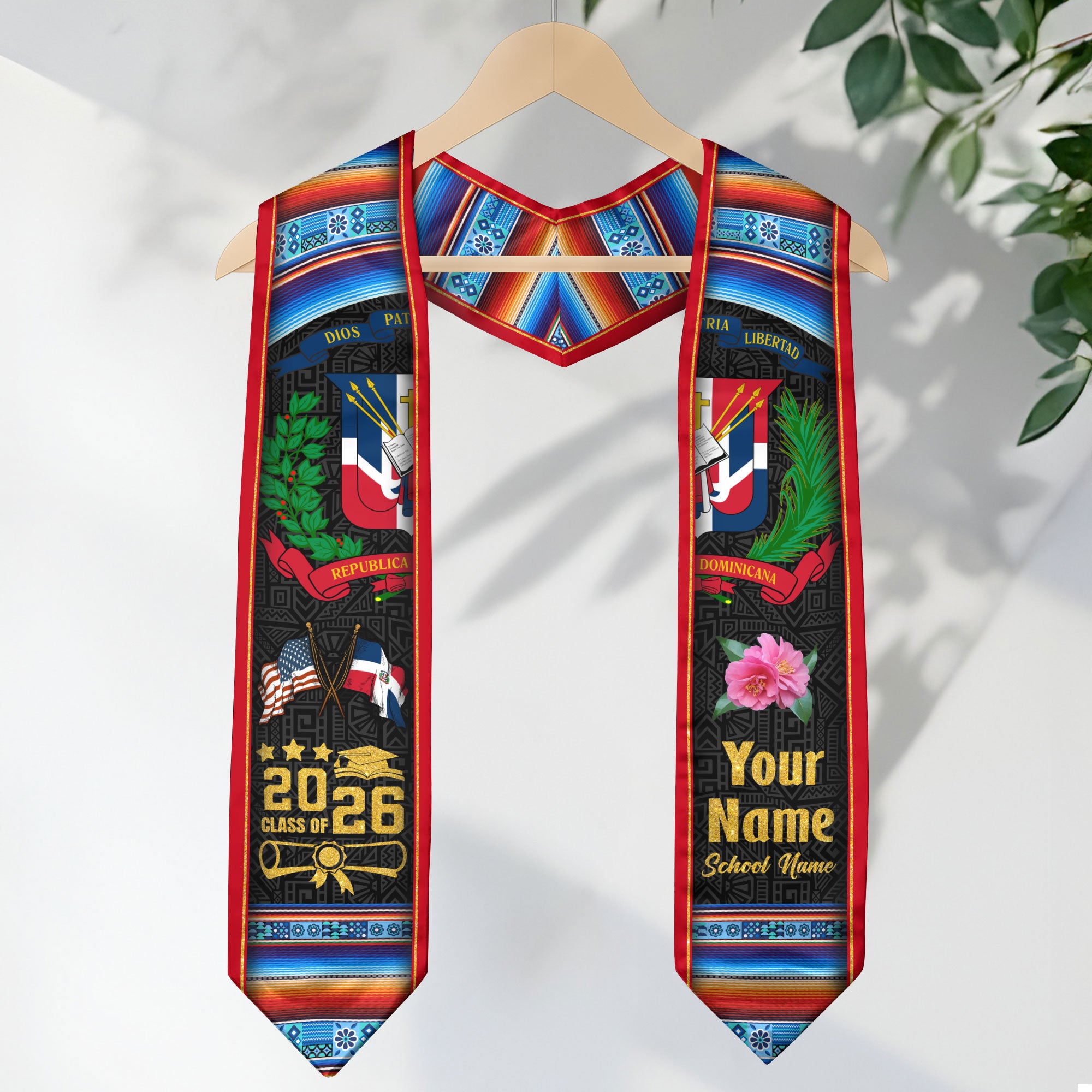 Dominican Graduation Stole 2026, Dominican Flag Sash, Tailored Detail for Class of 2026