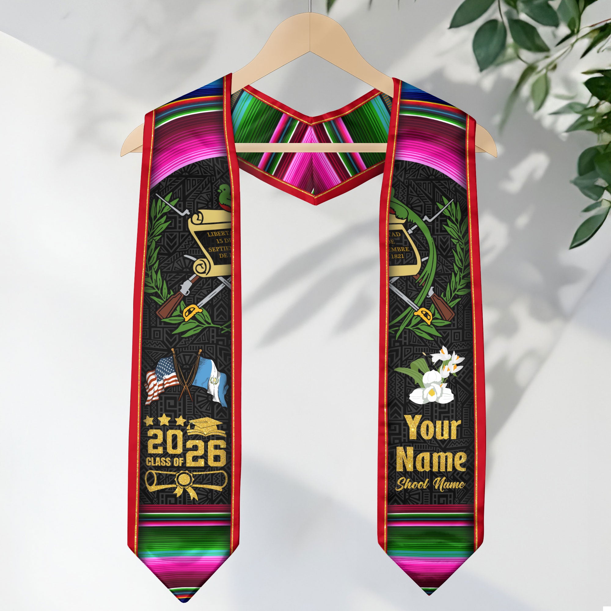 Guatemala Graduation Stole 2026, Guatemala Flag Sash, Custom Trim Option for Class of 2026