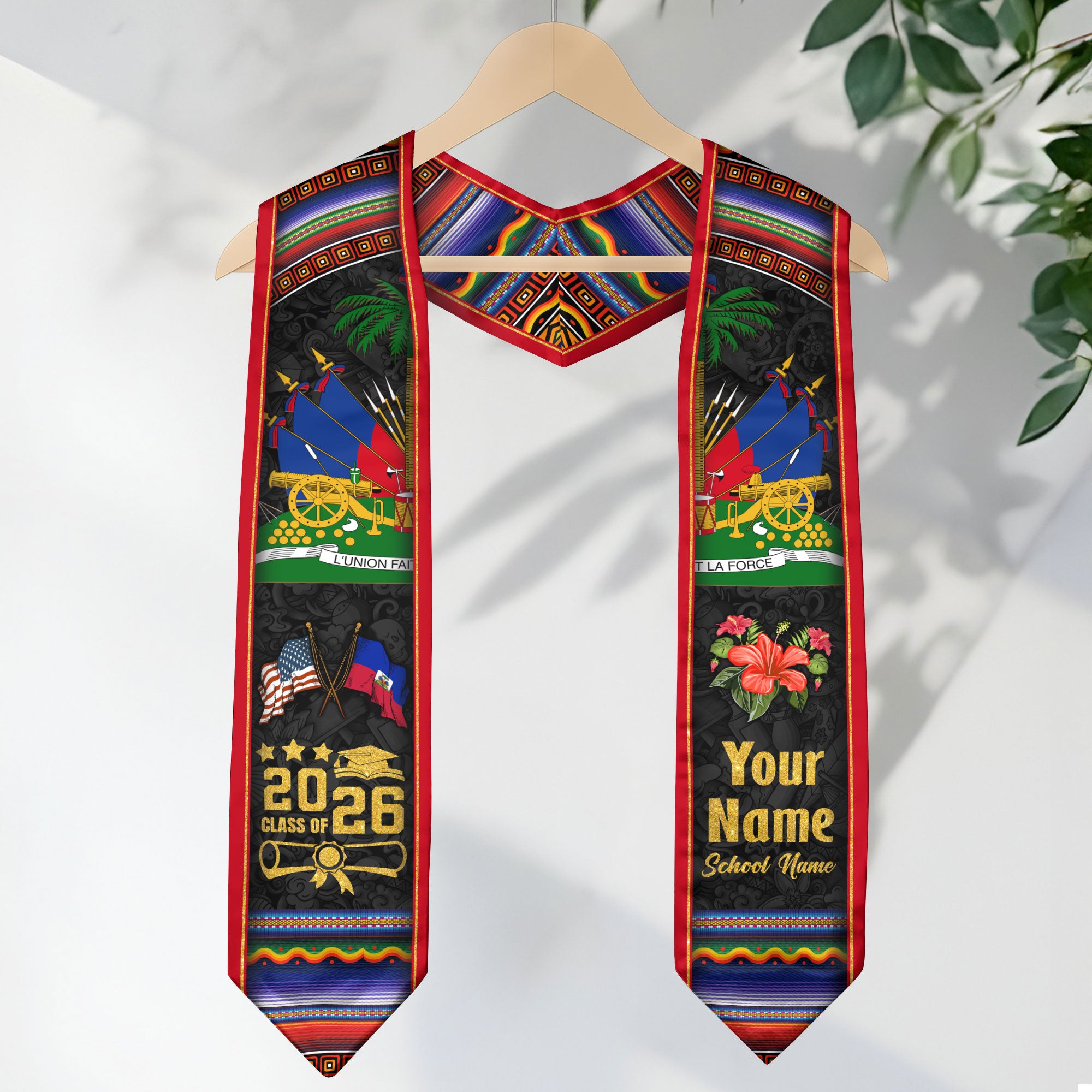 Haiti Graduation Stole 2026, Haitian Flag Sash, Tailored Detail for Class of 2026 Graduates