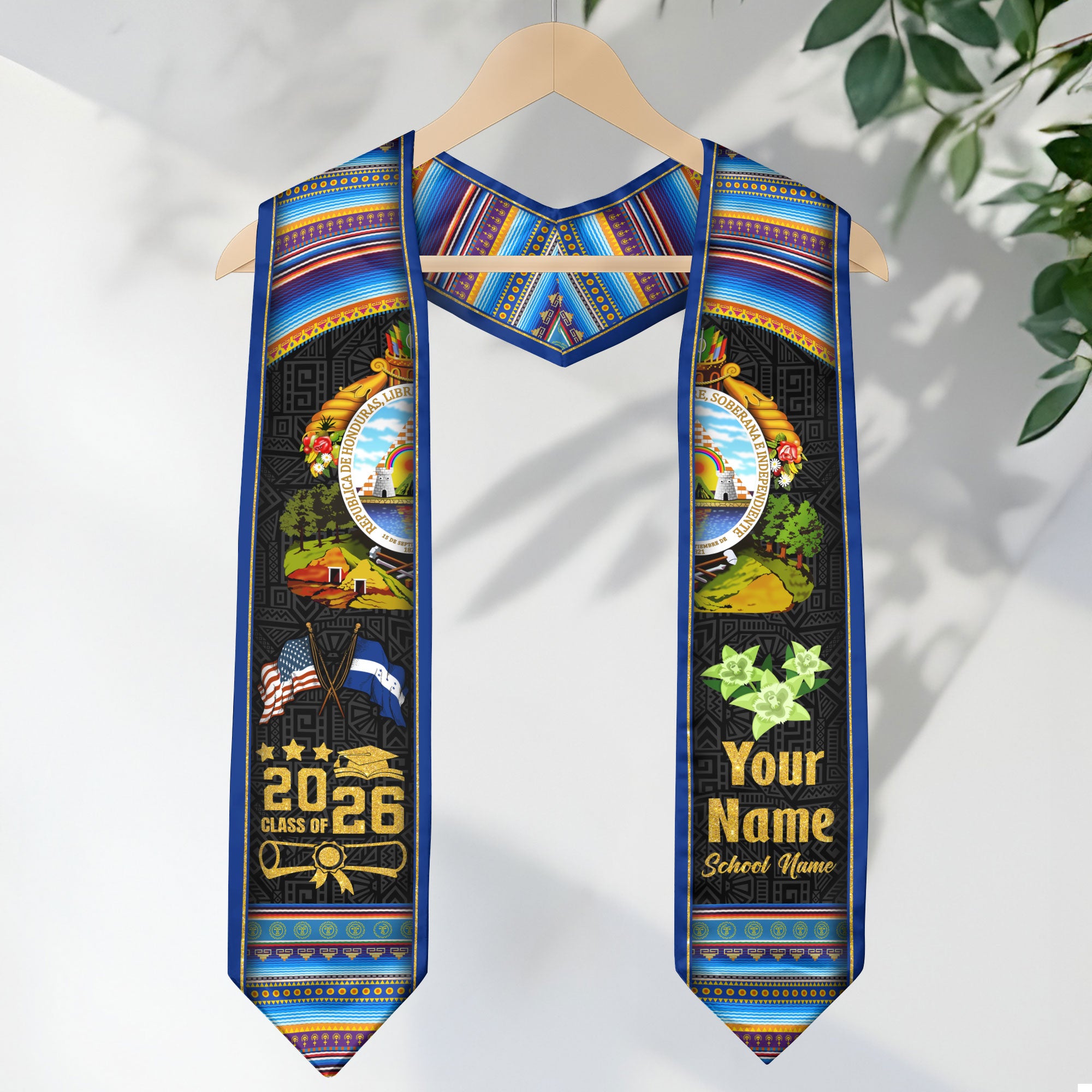 Honduras Graduation Stole 2026, Honduran Flag Sash, Tailored Detail for Class of 2026