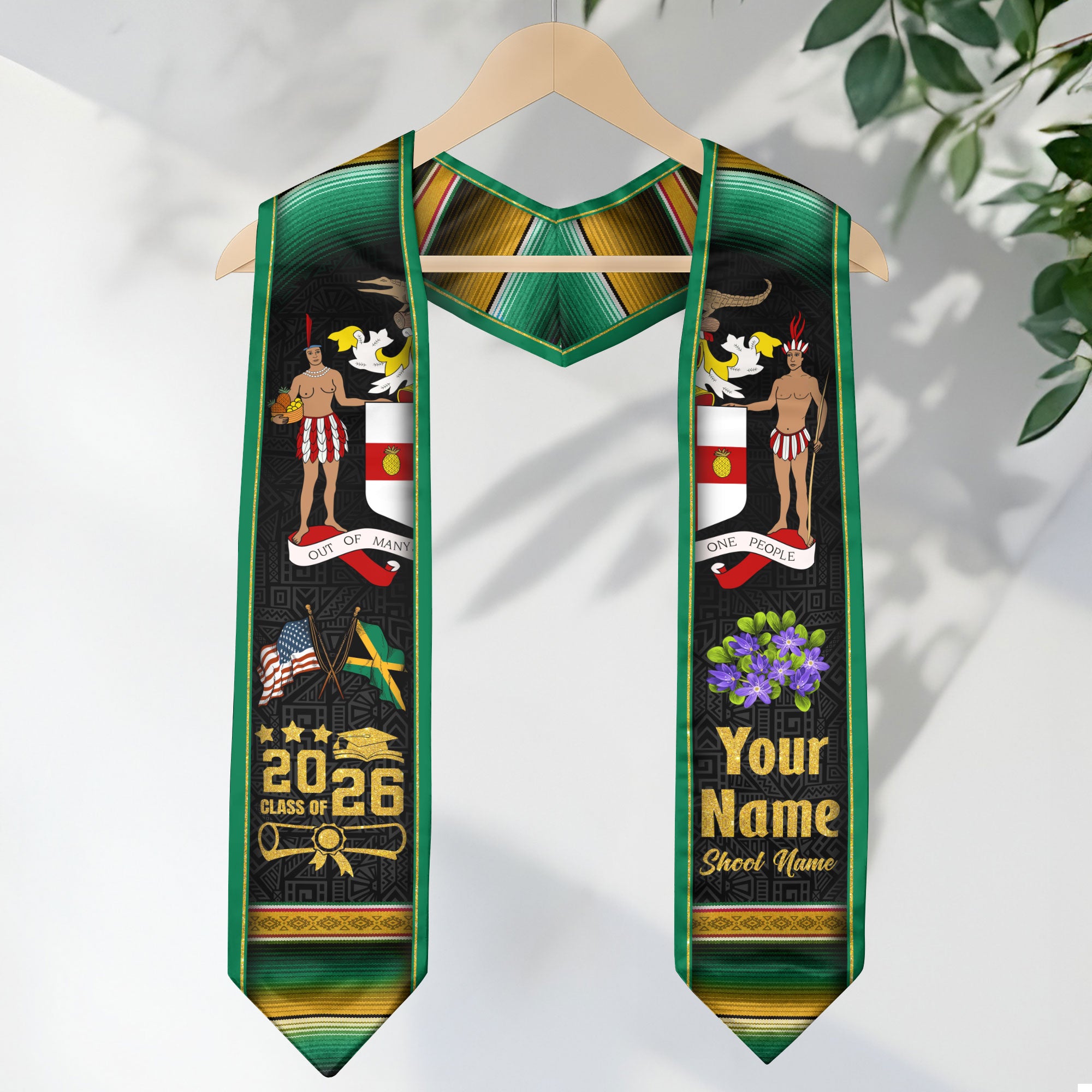 Jamaica Graduation Stole 2026, Jamaican Flag Sash, Custom Touch Option for Class of 2026