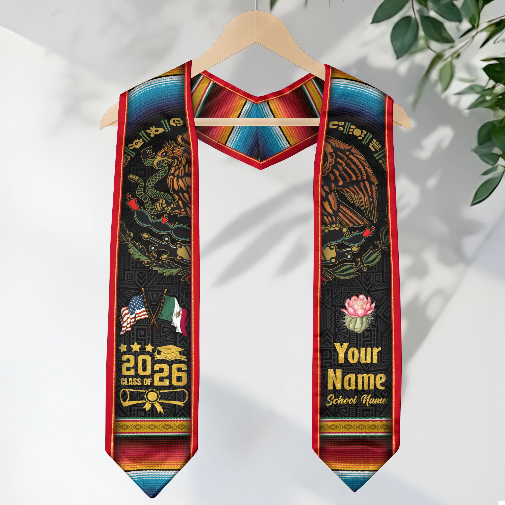 Mexican Graduation Stole 2026, Mexican American Flag Graduation Sash, Mexico Grad Stole