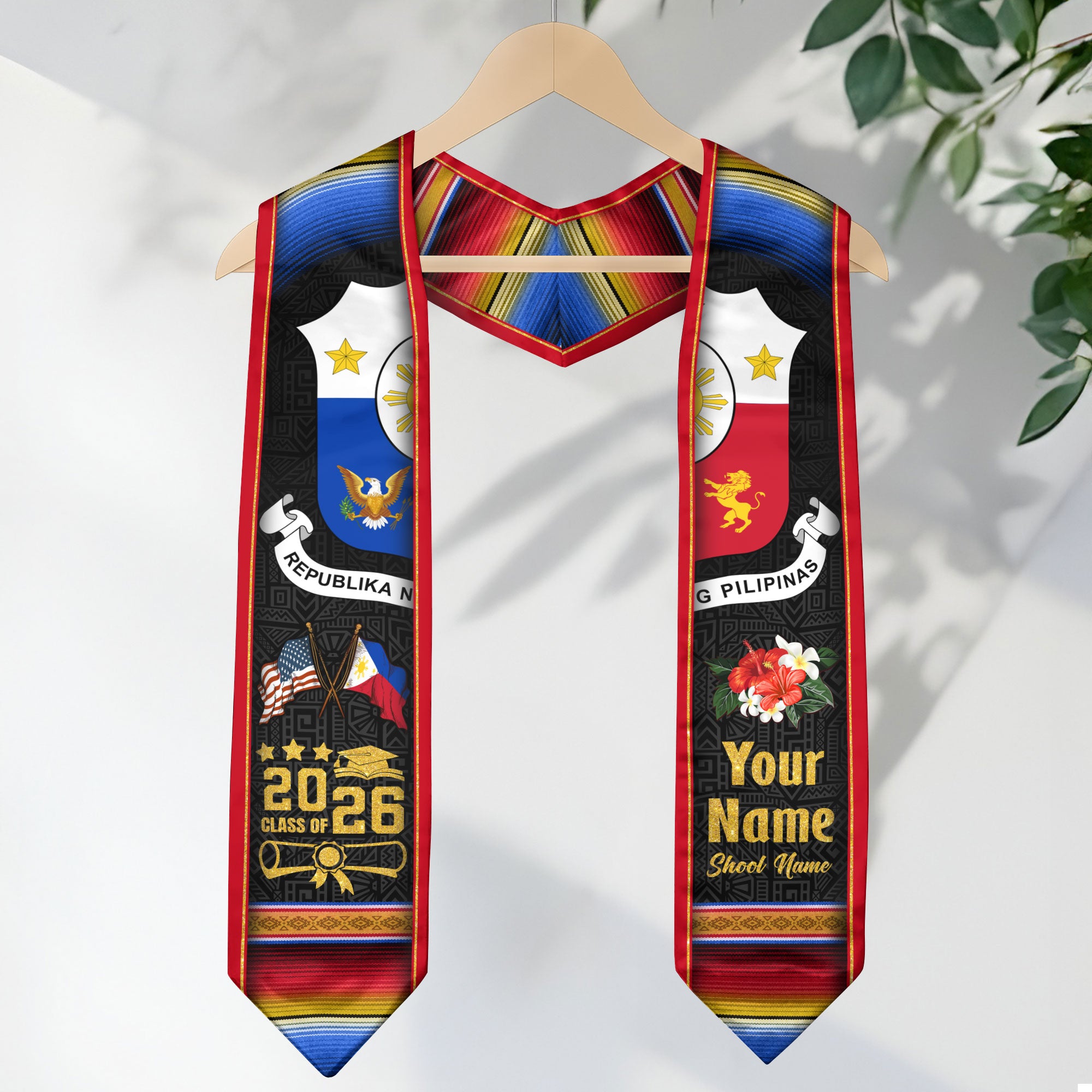 Philippines Graduation Stole 2026, Filipino Flag Sash, Tailored Detail for Class of 2026