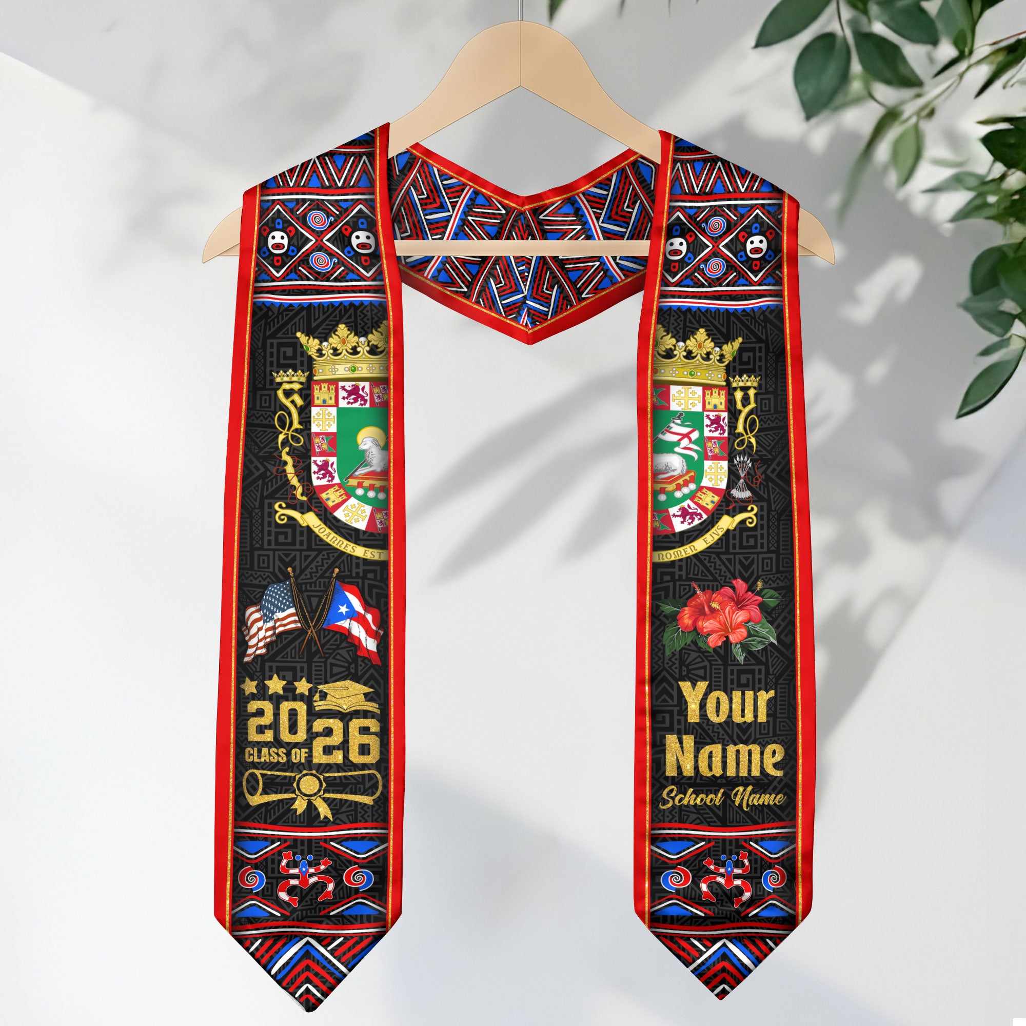 Puerto Rico Graduation Stole 2026, Puerto Rican Flag Sash, Tailored Detail for Class of 2026