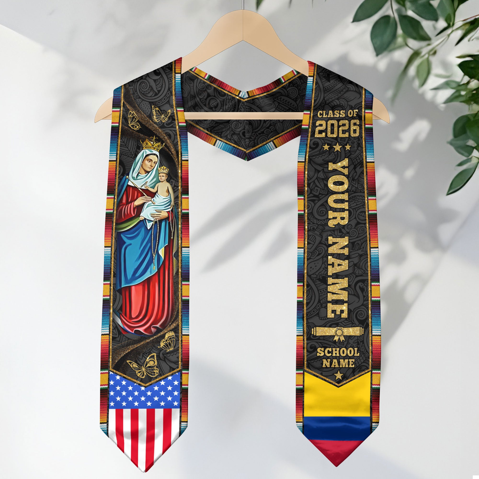 Colombian Flag Graduation Stole 2026, Colombia Sash Stole, Personalize for Grads