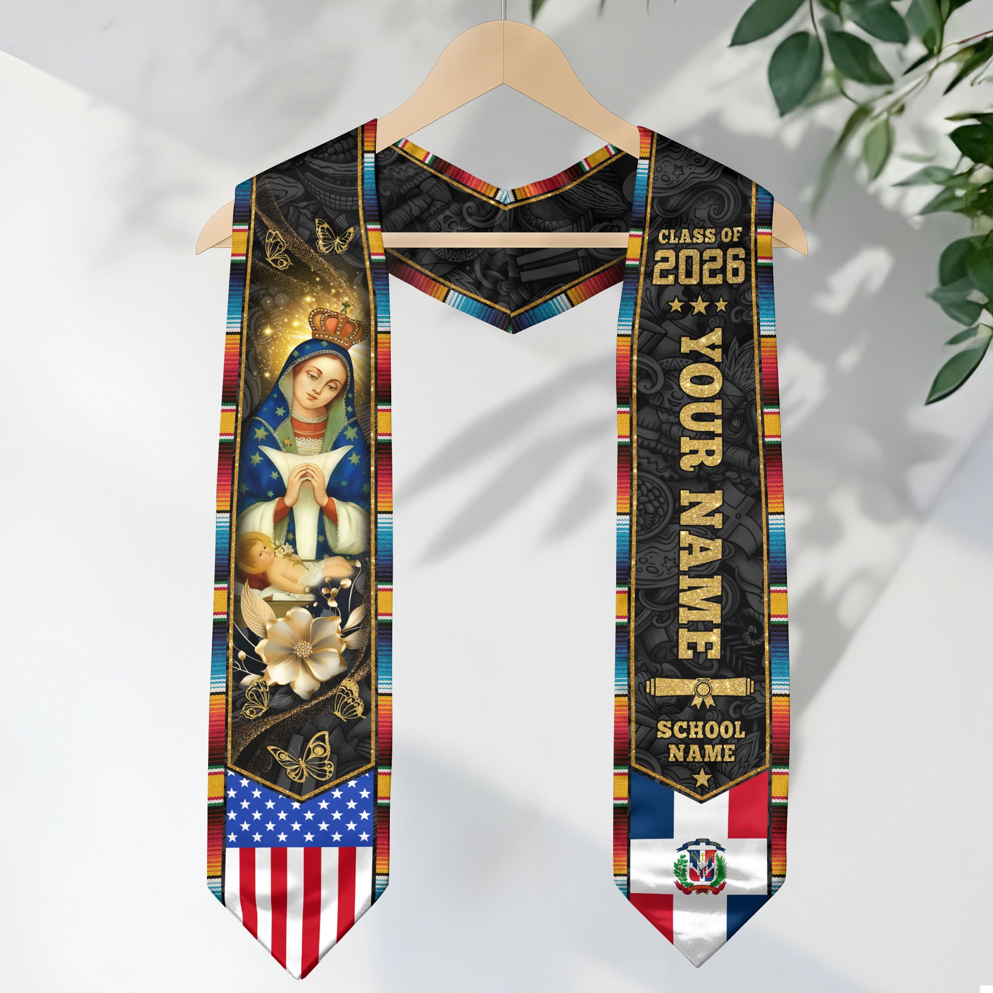 Dominican Flag Graduation Sash 2026, Dominican Graduation Stole, Bespoke Touch for Grads
