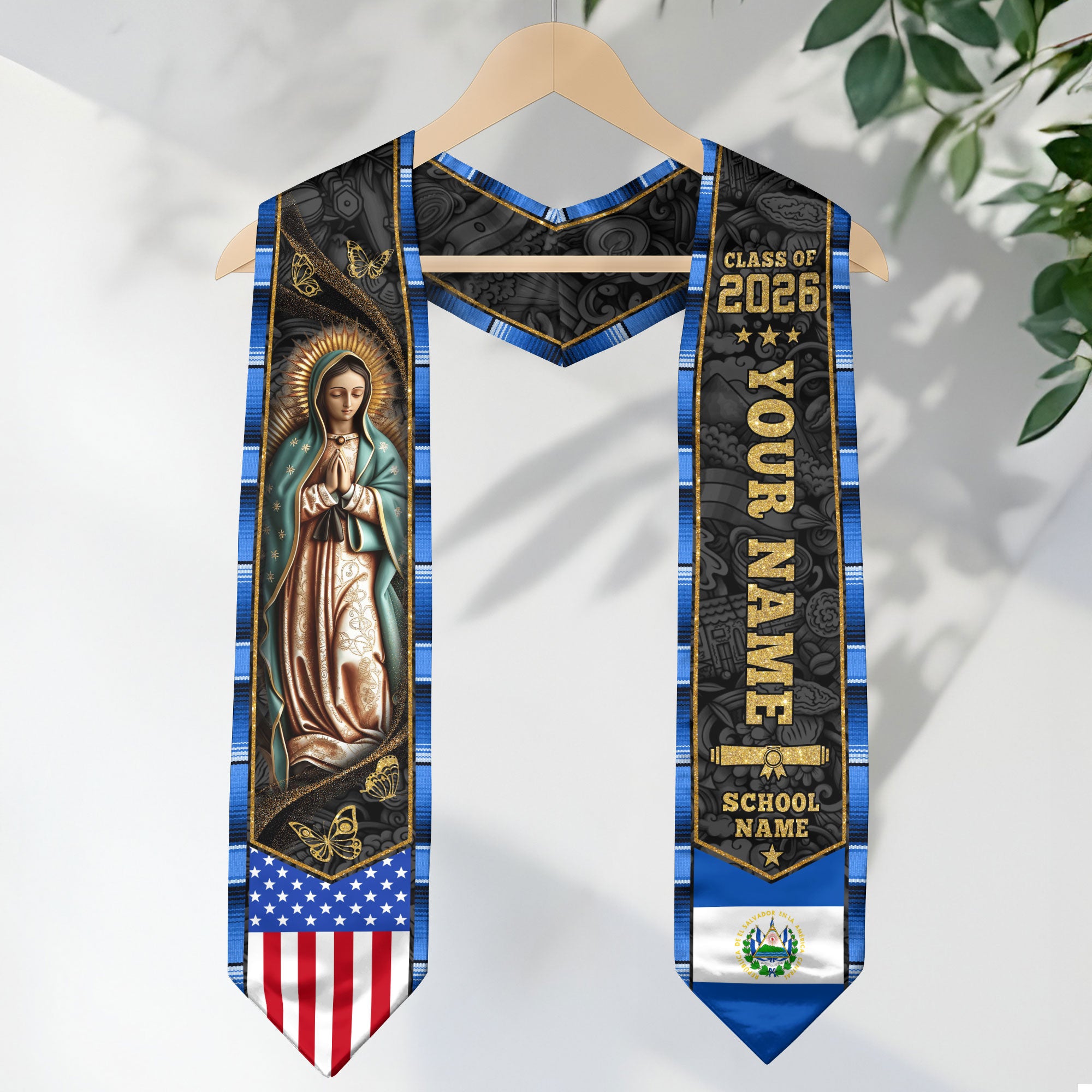Salvadoran Flag Graduation Sash 2026, El Salvador Graduation Stole, Bespoke Touch