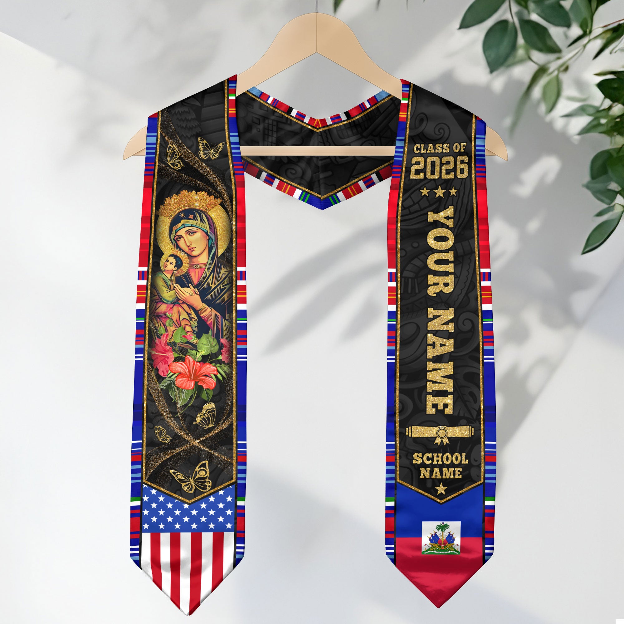 Haitian Flag Graduation Sash 2026, Haiti Graduation Stole, Bespoke Touch for Grads