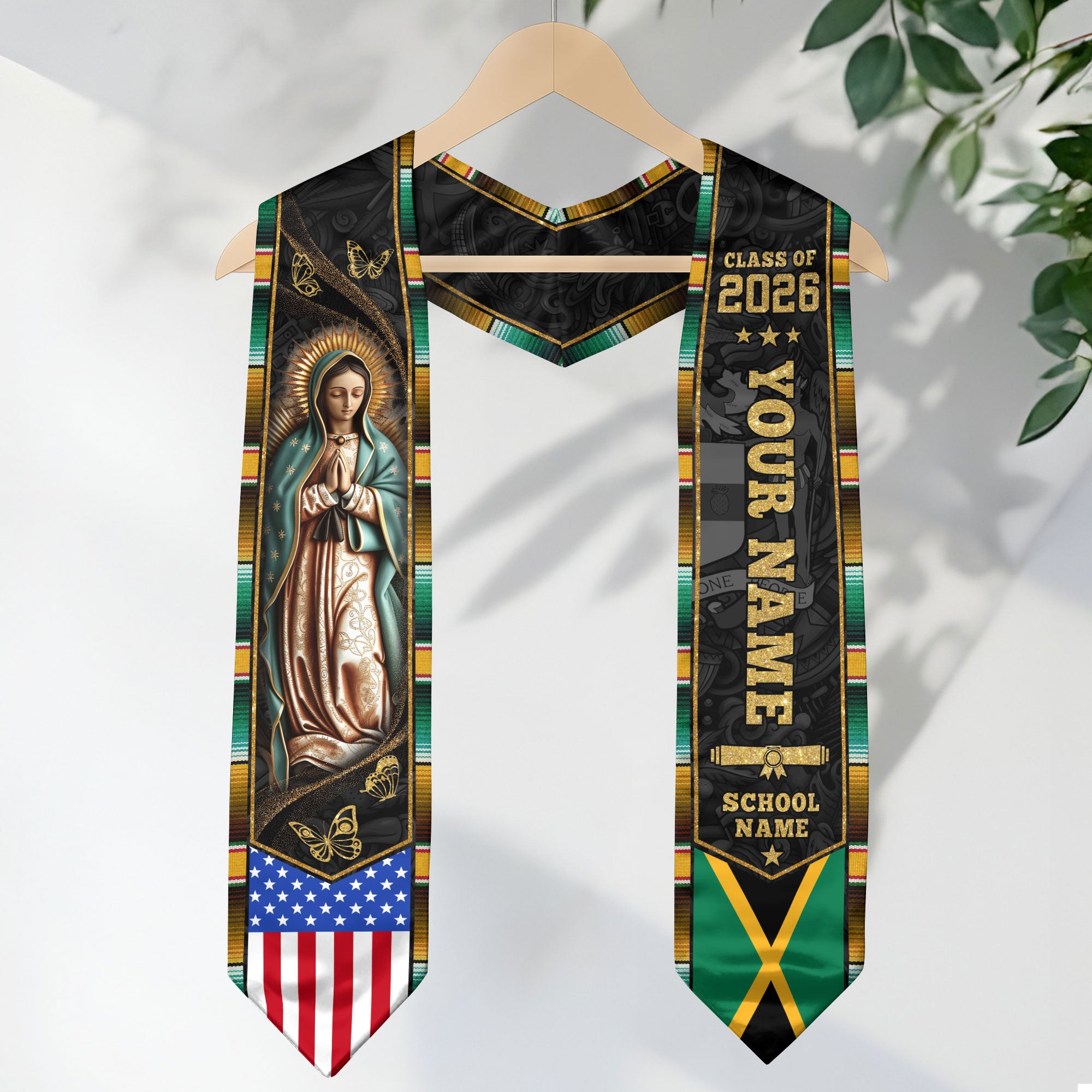 Jamaican Flag Graduation Sash 2026, Jamaica Graduation Stole, Custom Detail for Grads