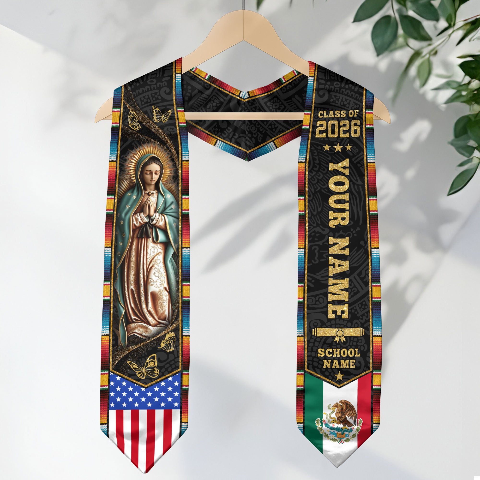 Mexican American Flag Stole 2026, Mexican Graduation Sash, Mexico Graduation Stole Gift