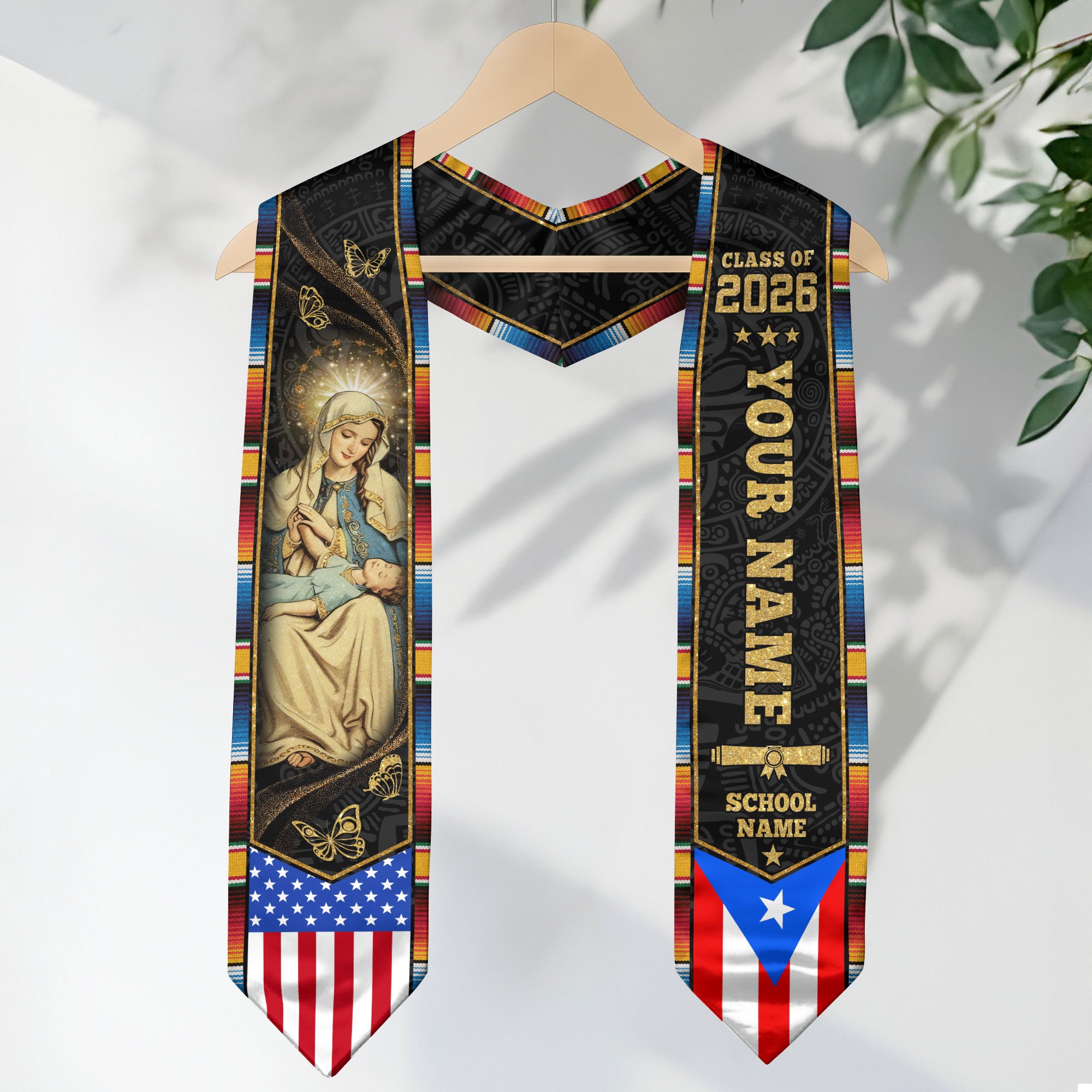 Puerto Rican Flag Graduation Sash 2026, Puerto Rico Graduation Stole, Bespoke Touch