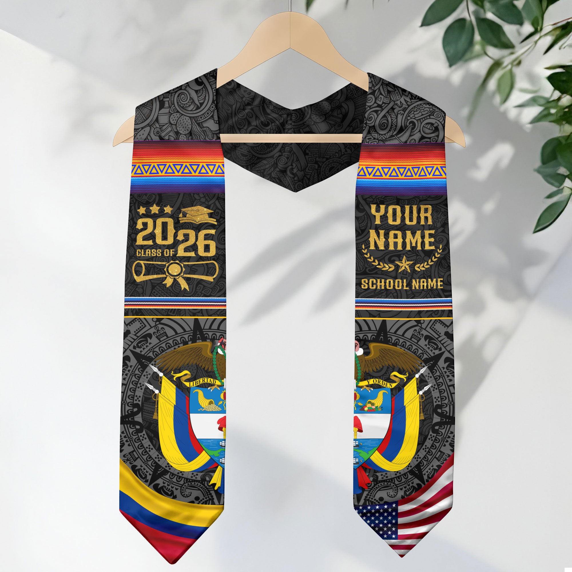 Colombia Flag Graduation Sash 2026, Colombian Stole for Graduates, Personalized 2026