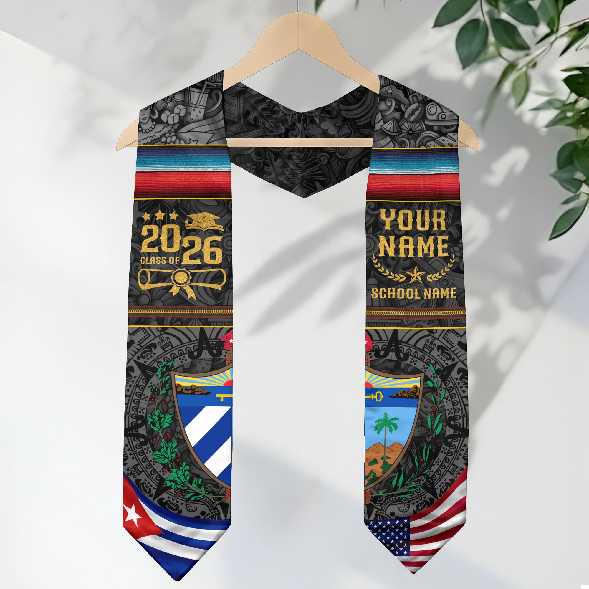Cuba Flag Graduation Stole 2026, Cuban Grad Sash, Signature Finish for Class of 2026