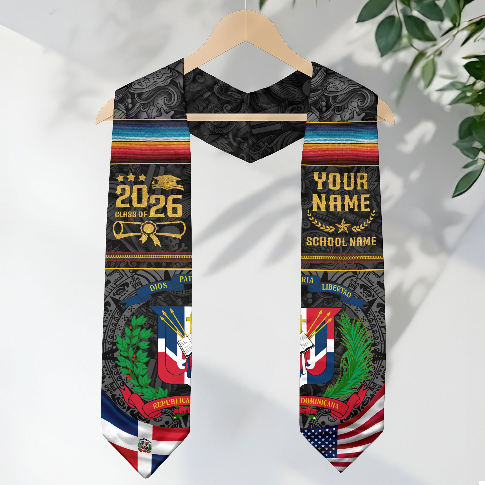 Dominican Flag Graduation Stole 2026, Dominican Grad Sash, Signature Finish for 2026