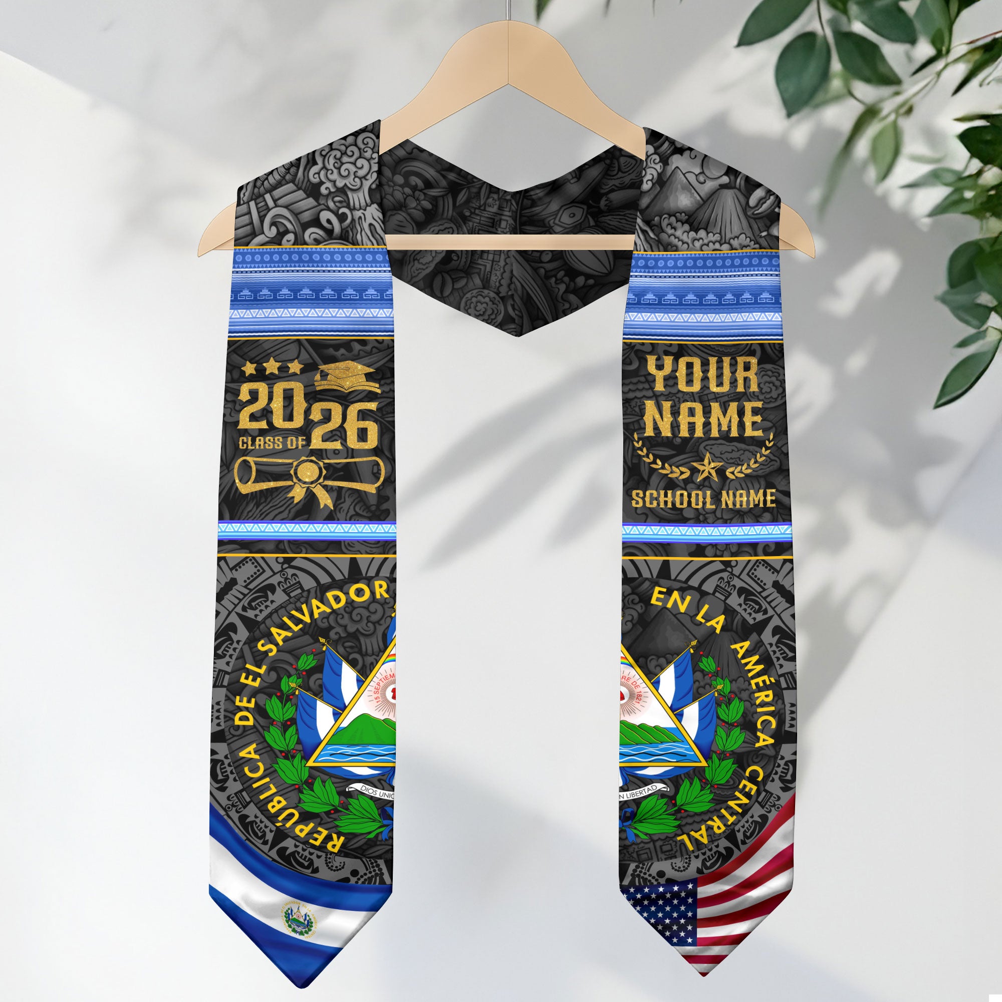 El Salvador Flag Graduation Stole 2026, Salvadoran Grad Sash, Signature Finish for 2026