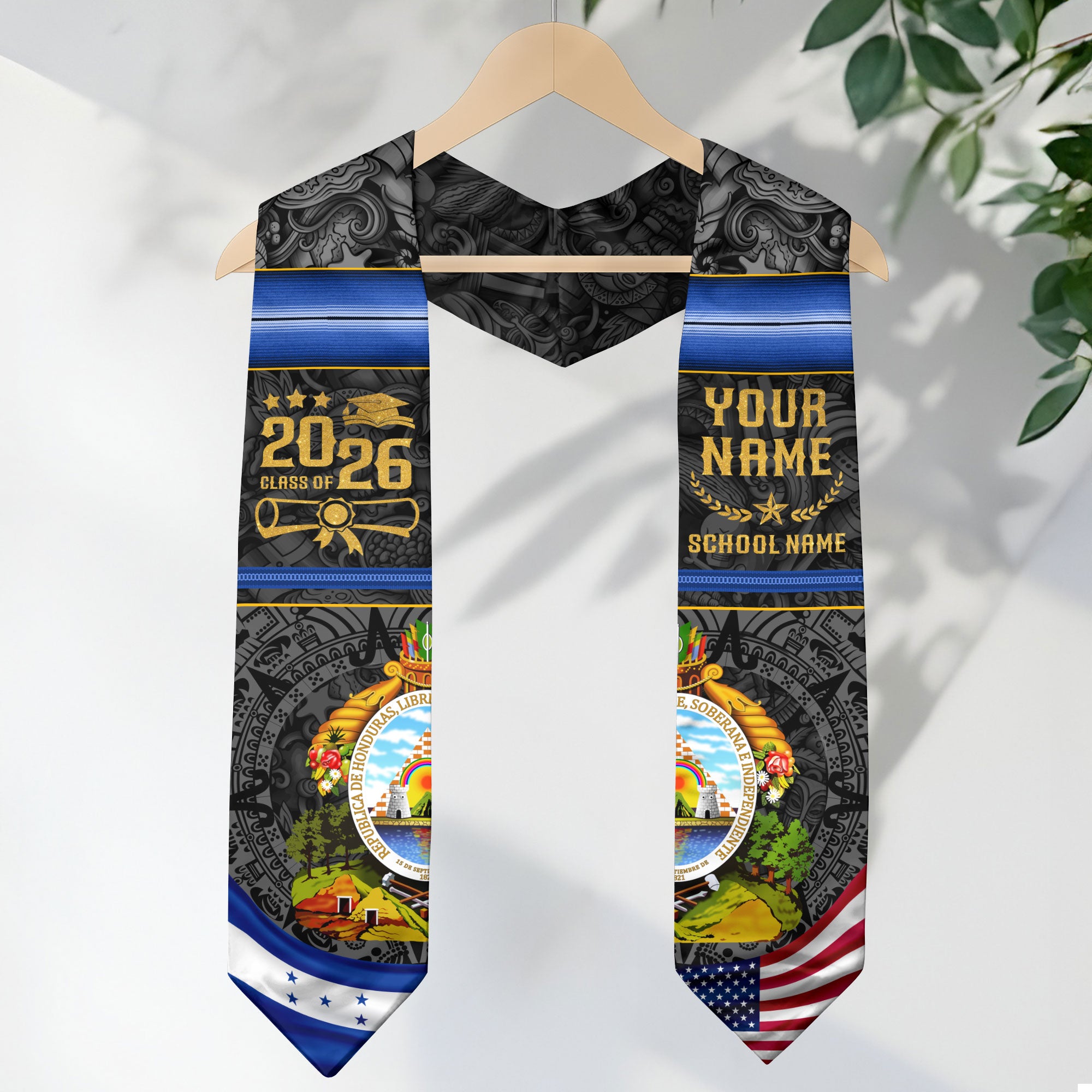 Honduras Flag Graduation Stole 2026, Honduran Grad Sash, Signature Finish for 2026