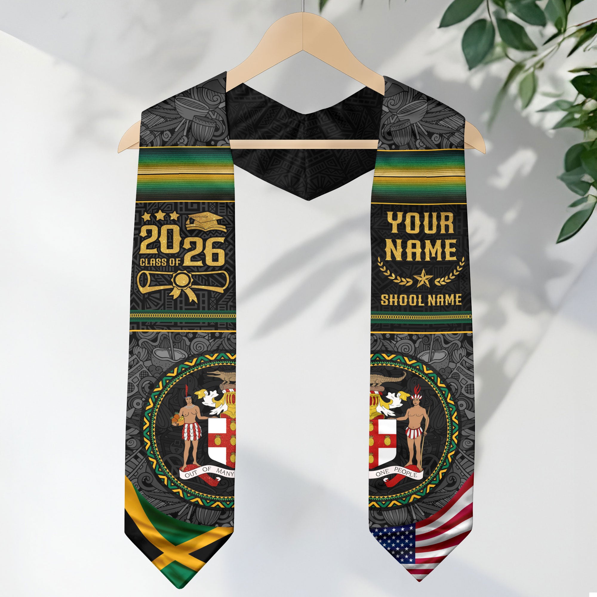 Jamaica Graduation Sash 2026, Jamaican Flag Graduation Stole, Custom Accent for 2026