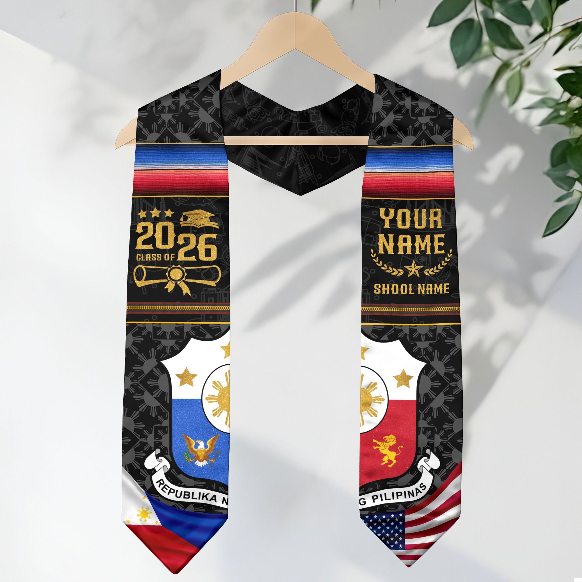 Philippines Flag Graduation Stole 2026, Filipino Grad Sash, Signature Custom Finish 2026
