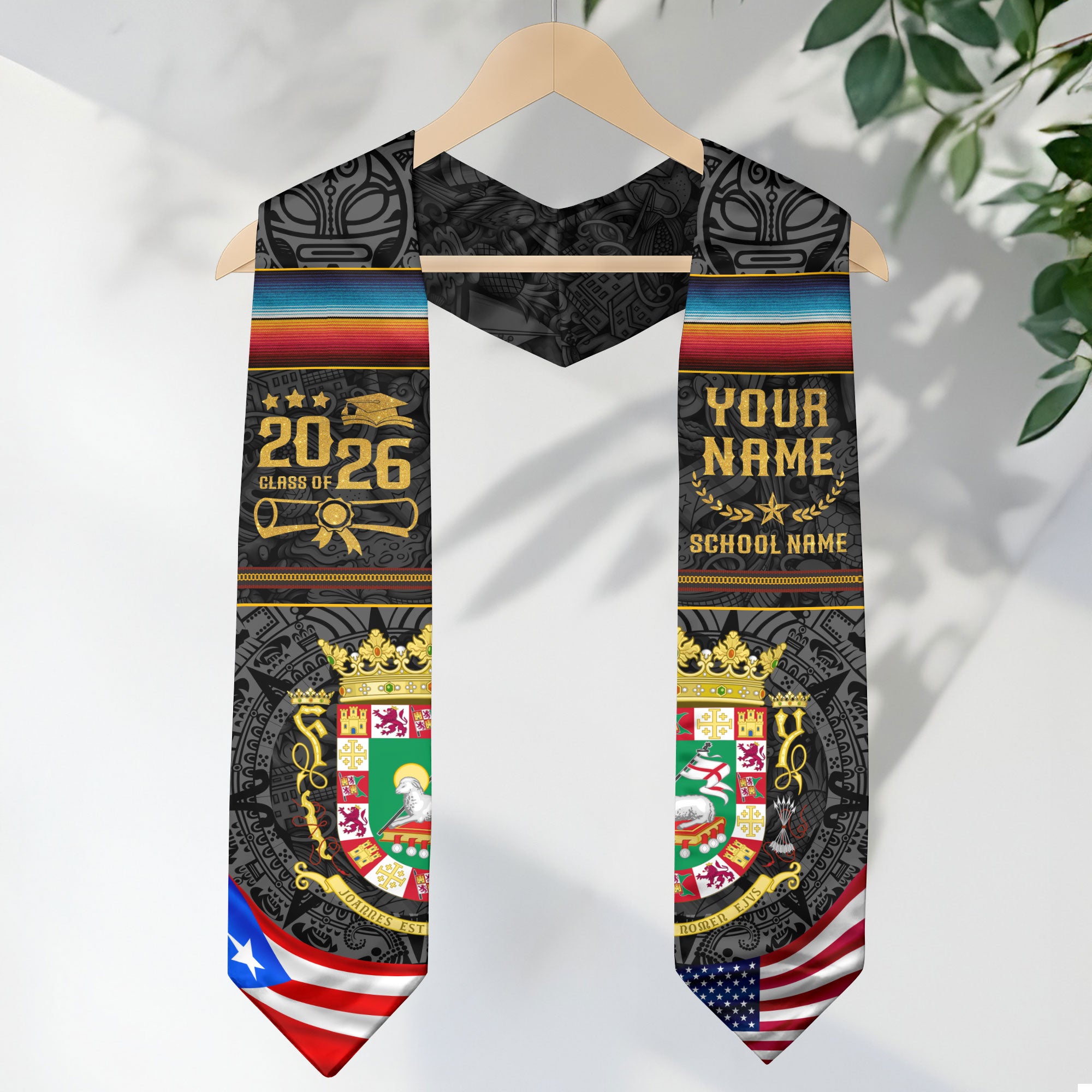 Puerto Rico Flag Graduation Stole 2026, Puerto Rican Grad Sash, Signature Finish for 2026