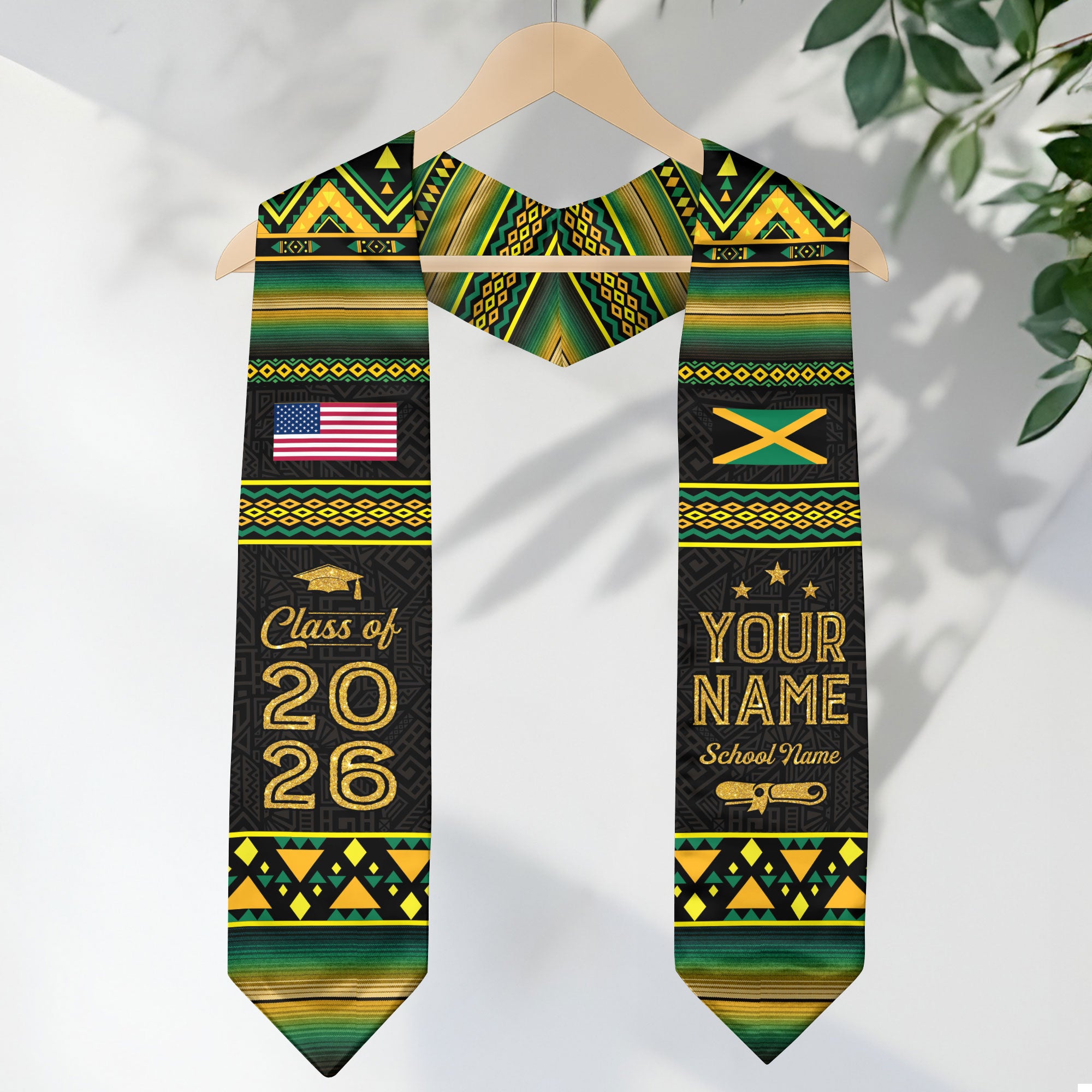 Jamaican Flag Graduation Stole 2026, Jamaica Stole Sash, Custom Finish for Graduates