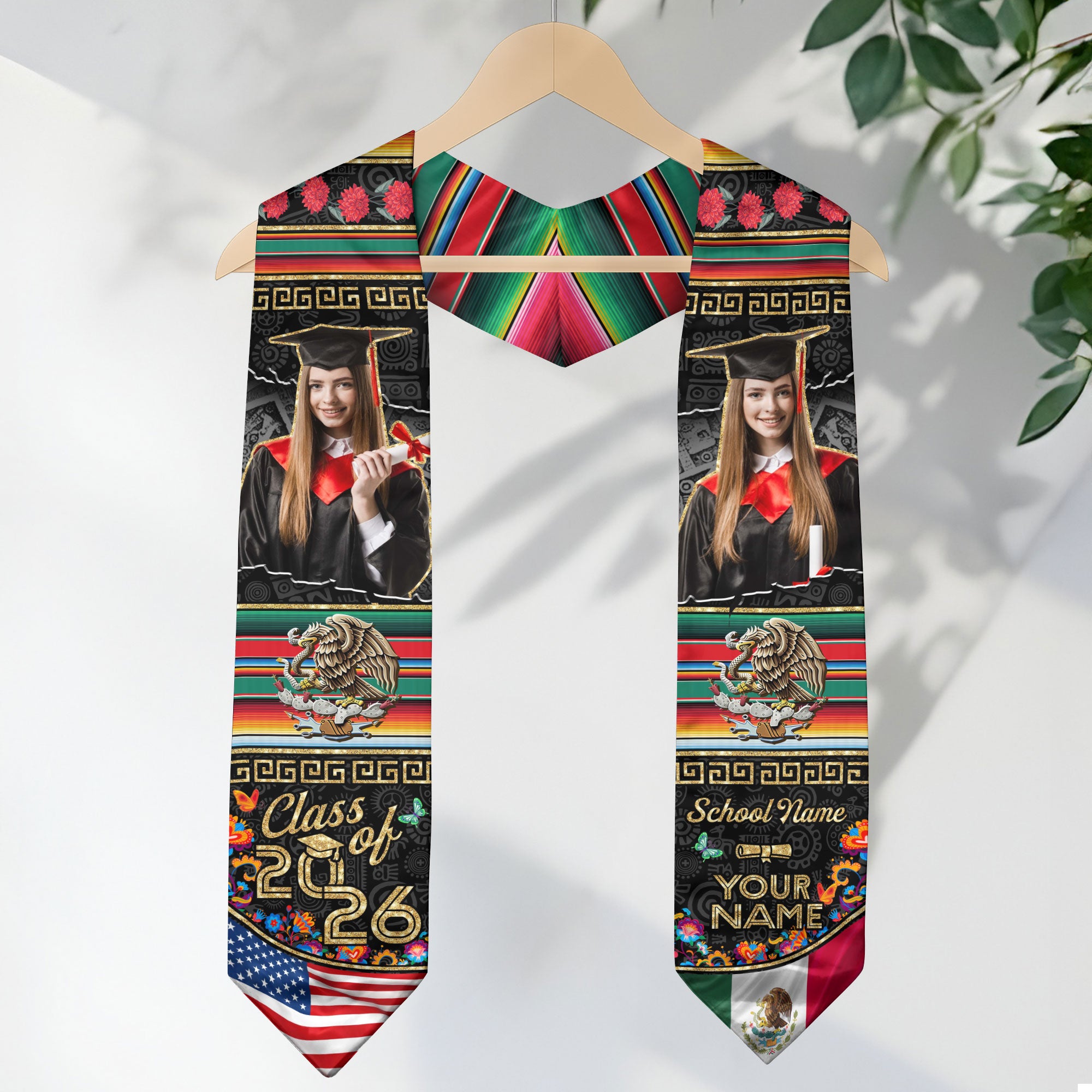 Mexico Flag Graduation Sash 2026, Mexican Grad Stole, Custom Accent Detail for Grads