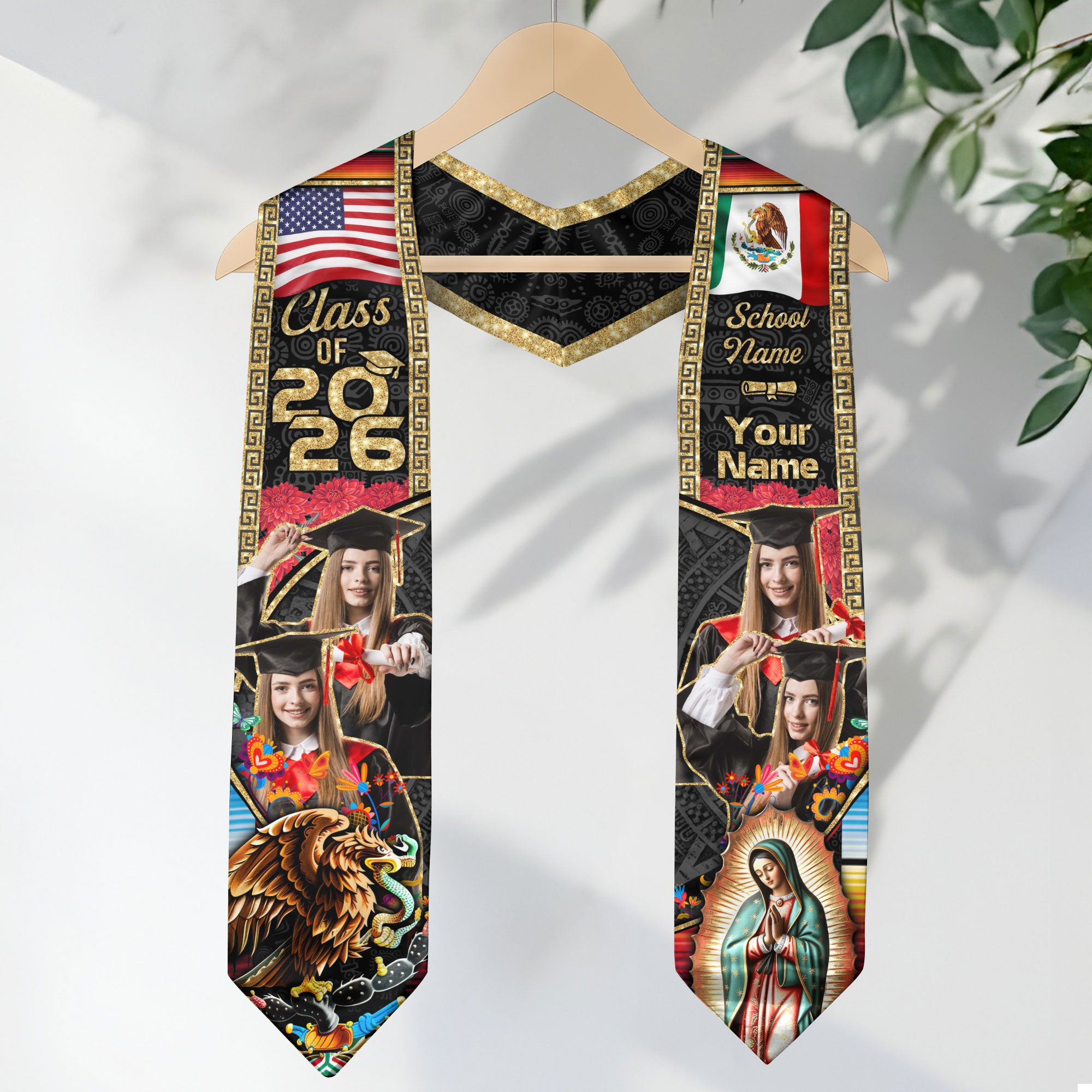 Mexico Graduation Sash 2026, Mexican Flag Graduation Stole, Custom Finish for Graduates