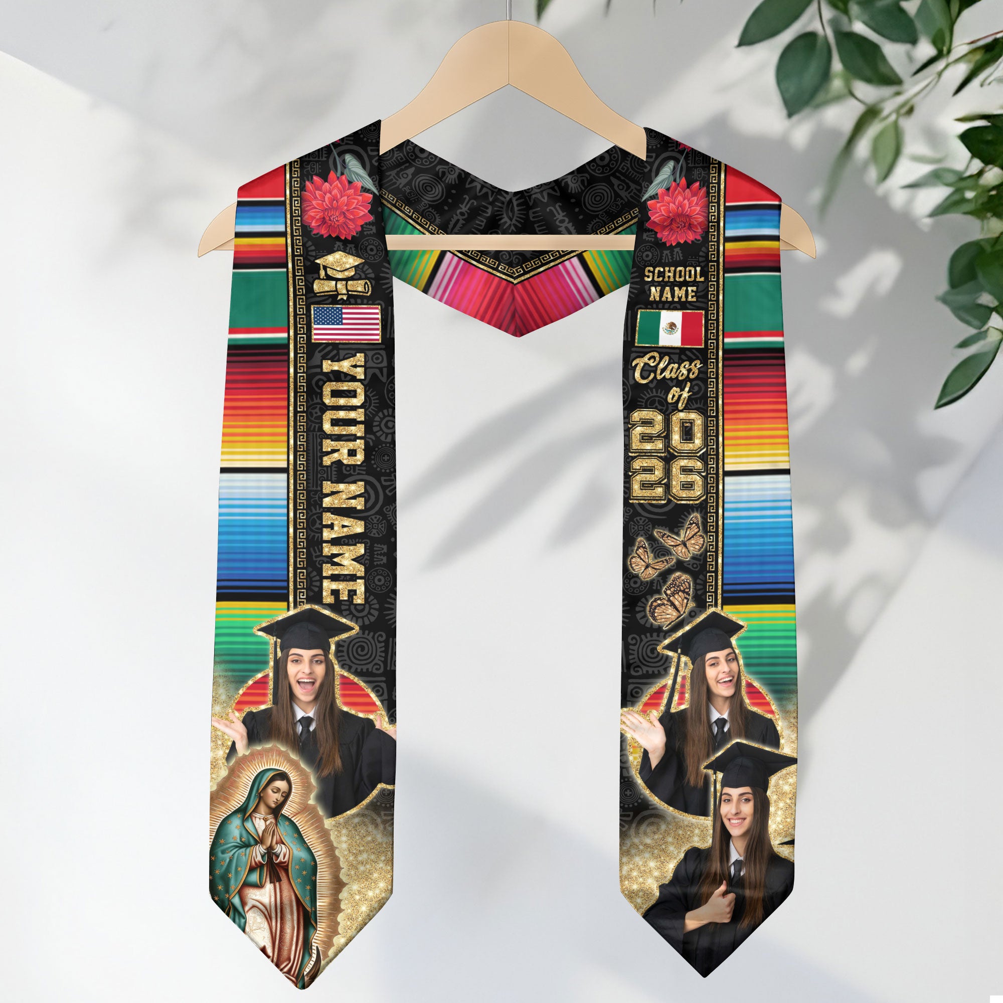 Mexican Flag Graduation Stole 2026, Mexico Stole Sash, Custom Detail Choice for 2026