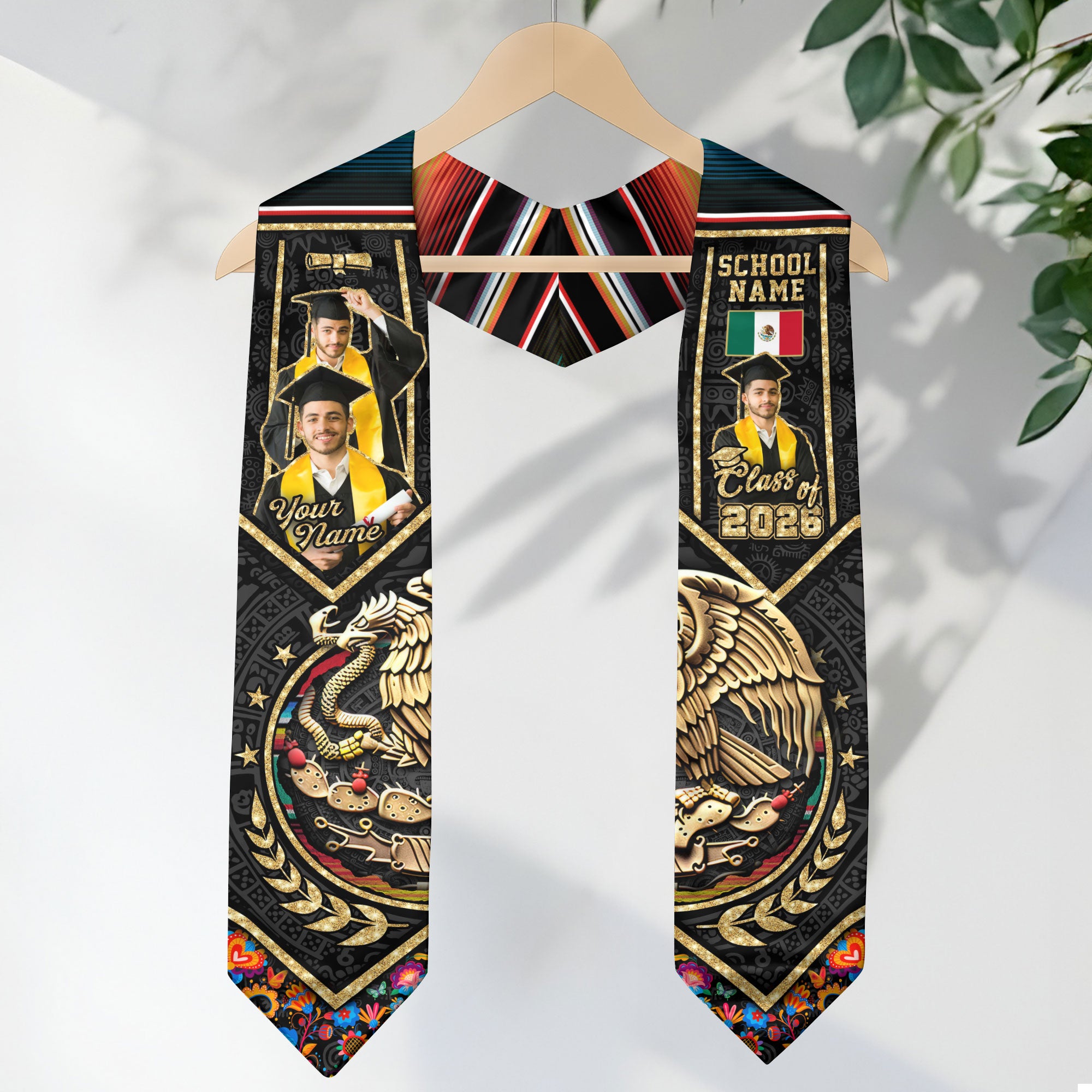 Mexico Graduation Stole 2026, Mexican Flag Sash, Graduation Stole with Custom Accent