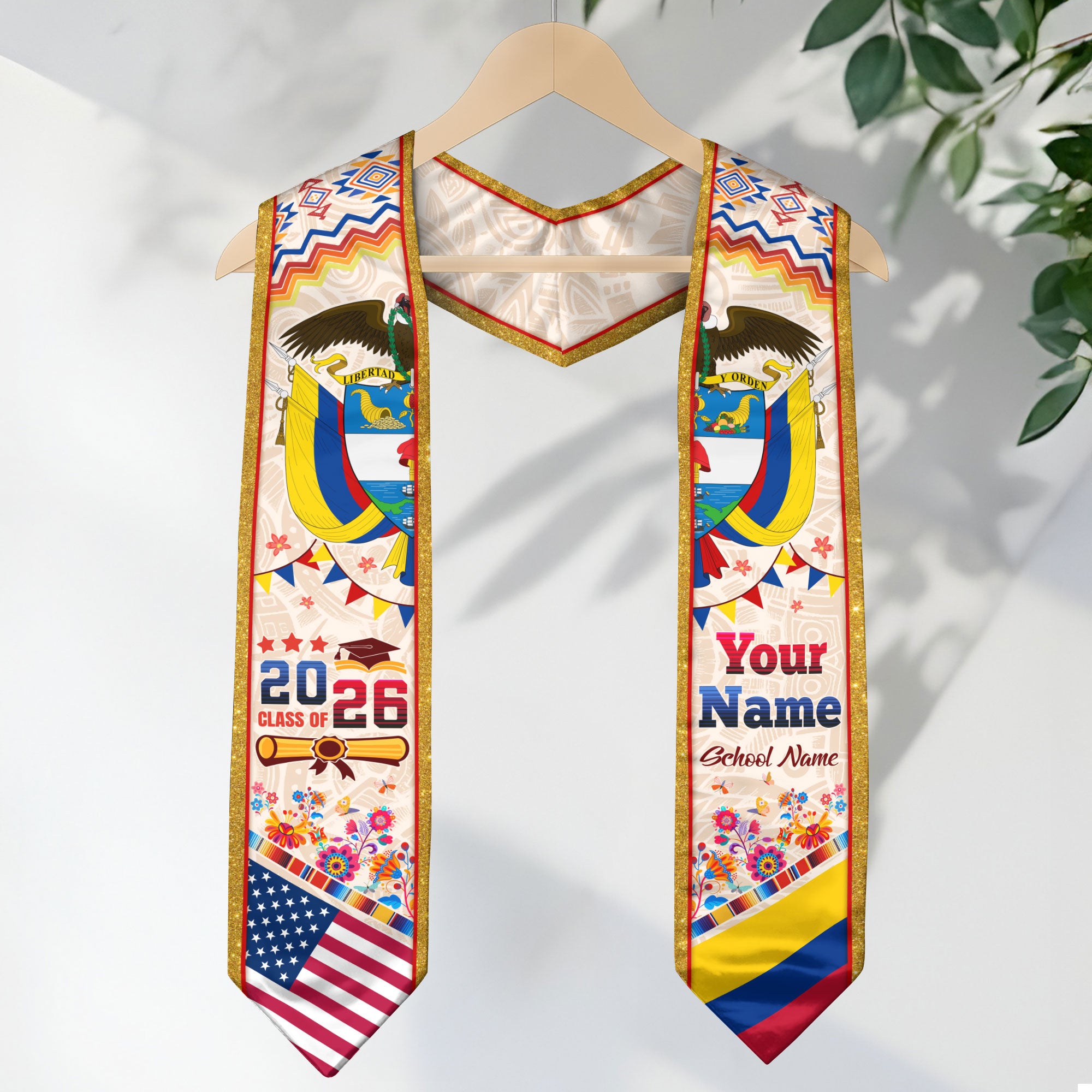 Colombia Graduation Stole 2026, Colombian Flag Sash, Custom Touch Option for Class of 2026