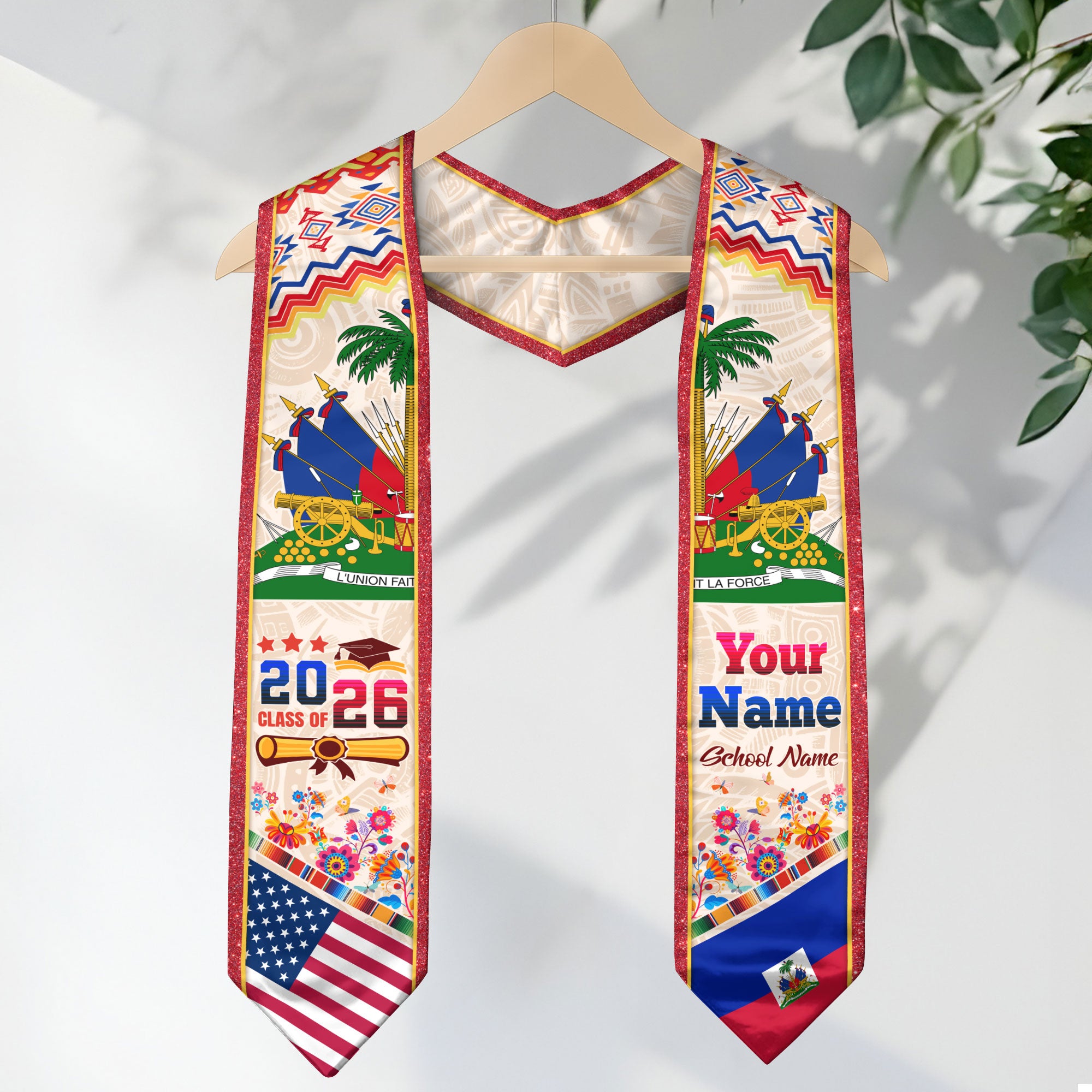 Haiti Graduation Stole 2026, Haitian Flag Sash, Custom Touch Option for Class of 2026