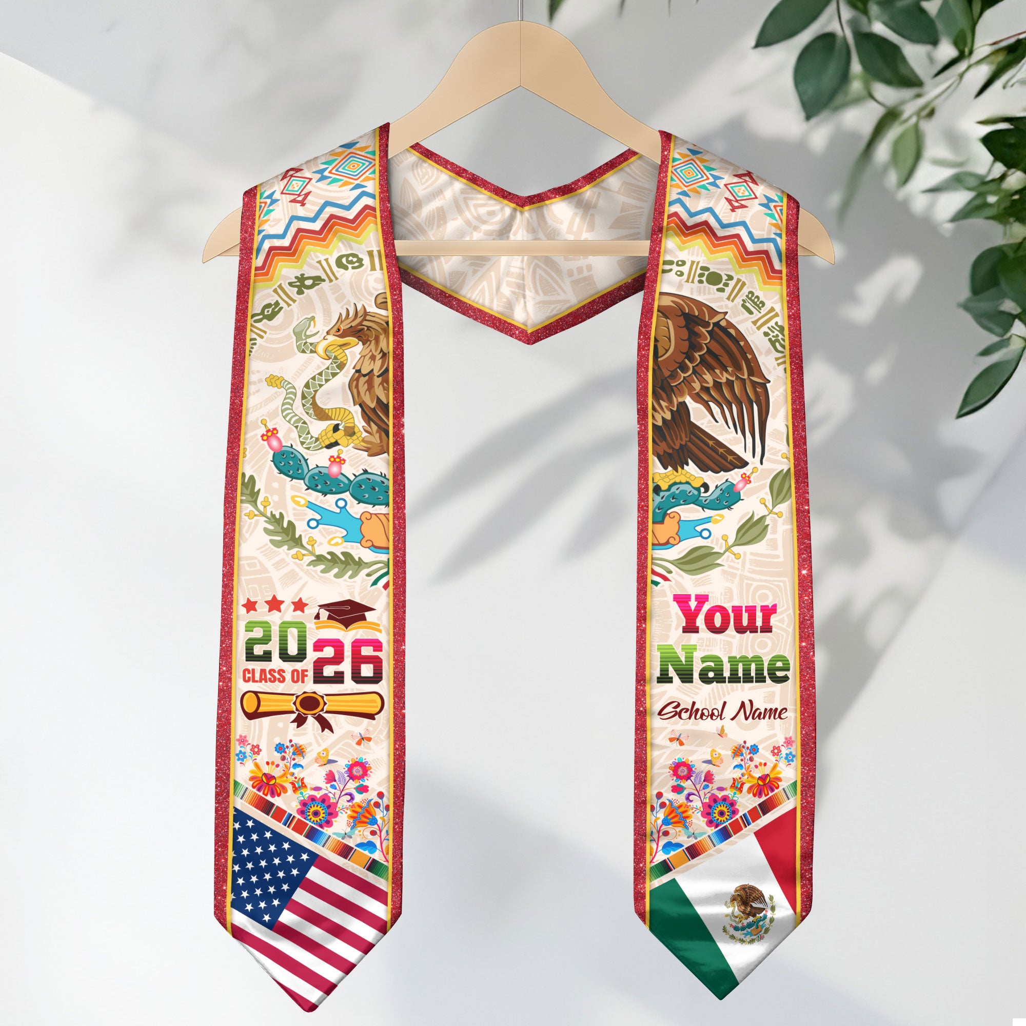 Mexico Graduation Stole 2026, Mexican Flag Sash, Custom Touch Option for Class of 2026