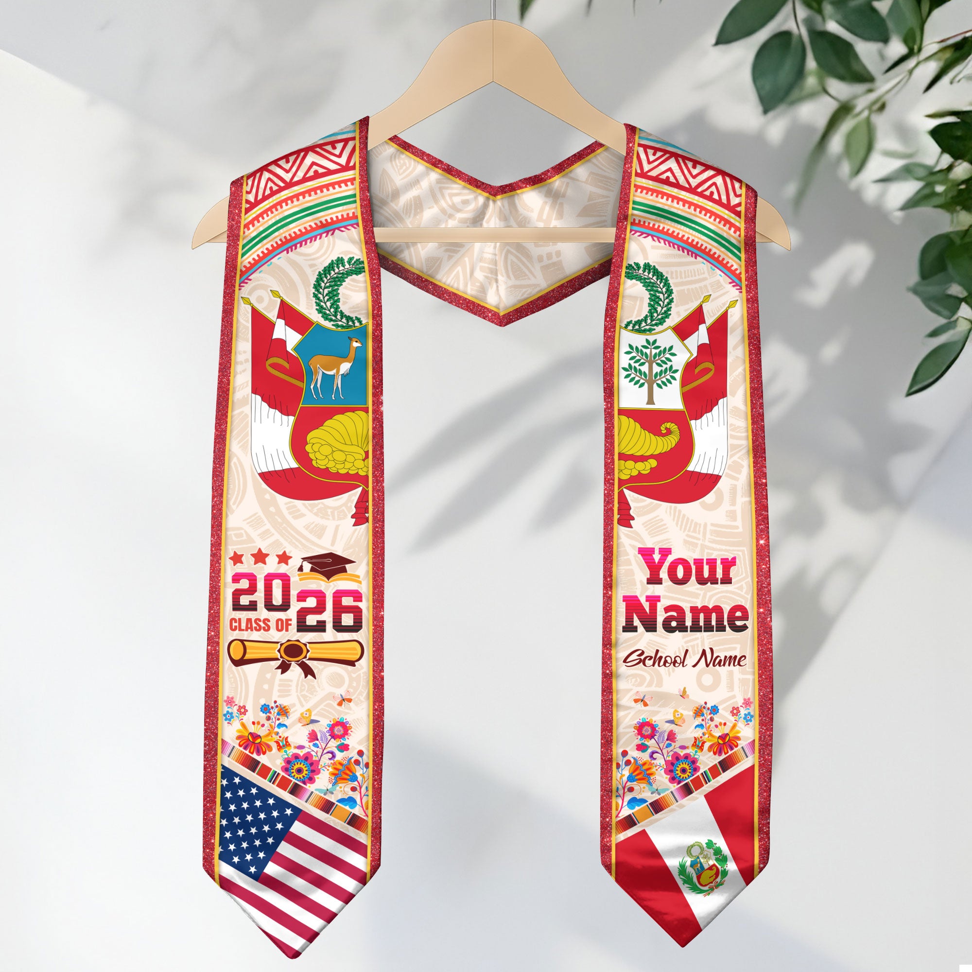 Peru Graduation Stole 2026, Peruvian Flag Graduation Sash, Custom Detail Grad Stole
