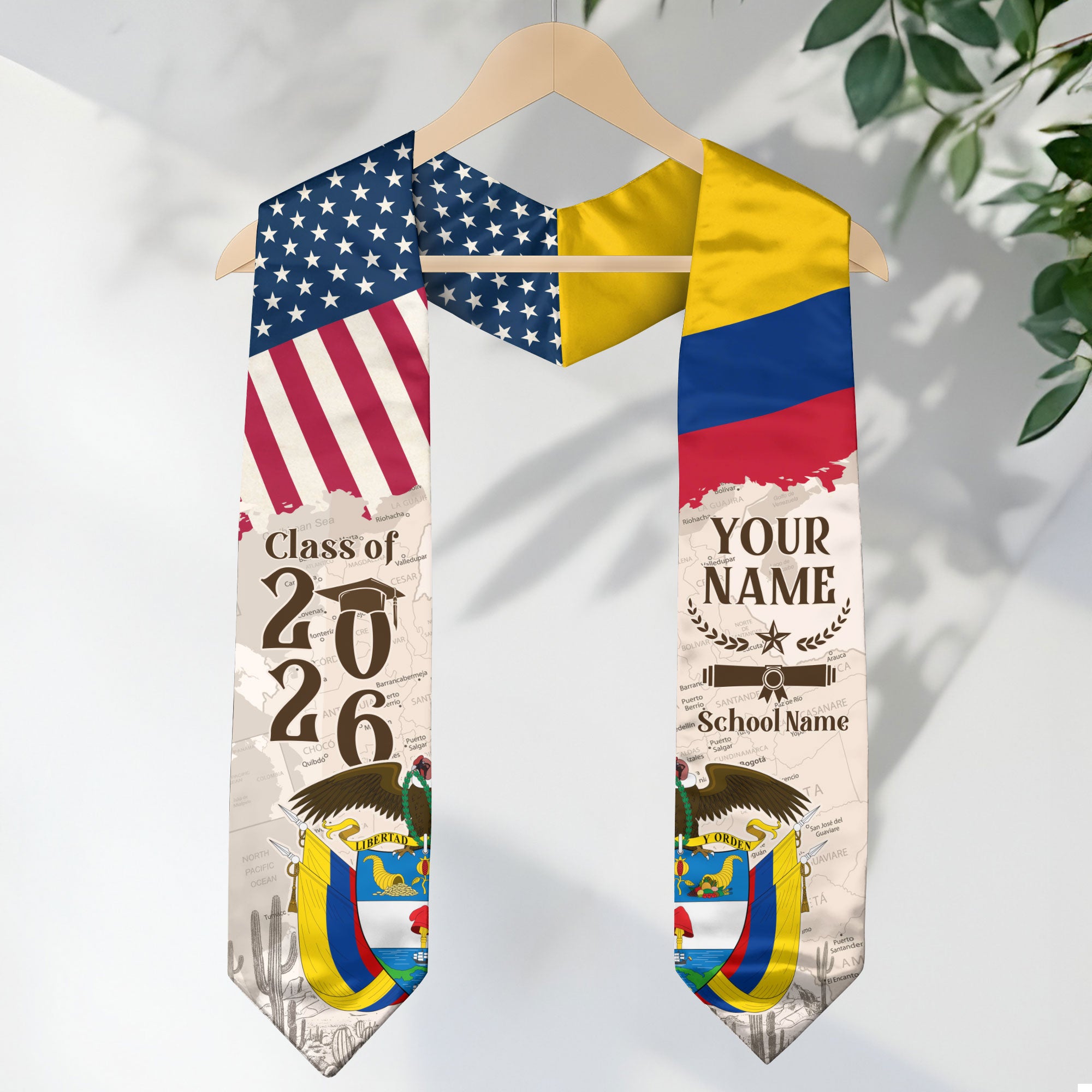 Colombian Flag Graduation Sash 2026, Colombia Graduation Stole, Custom Detail for Grads