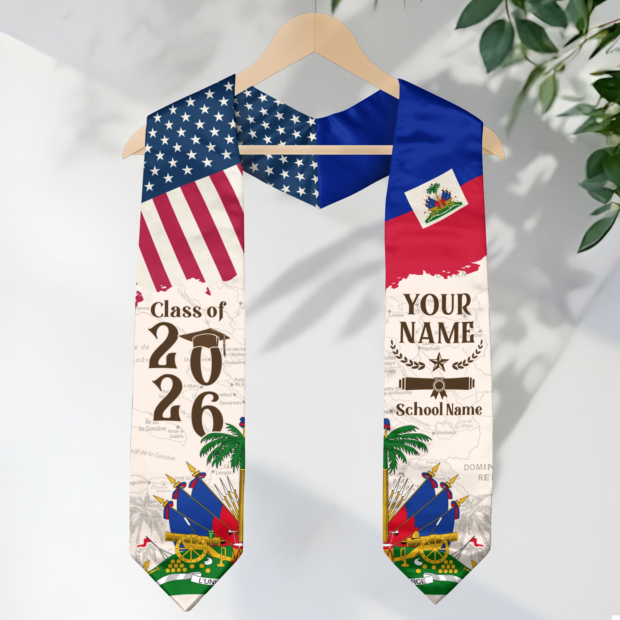 Haitian Flag Graduation Sash 2026, Haiti Graduation Stole, Custom Detail for Grads