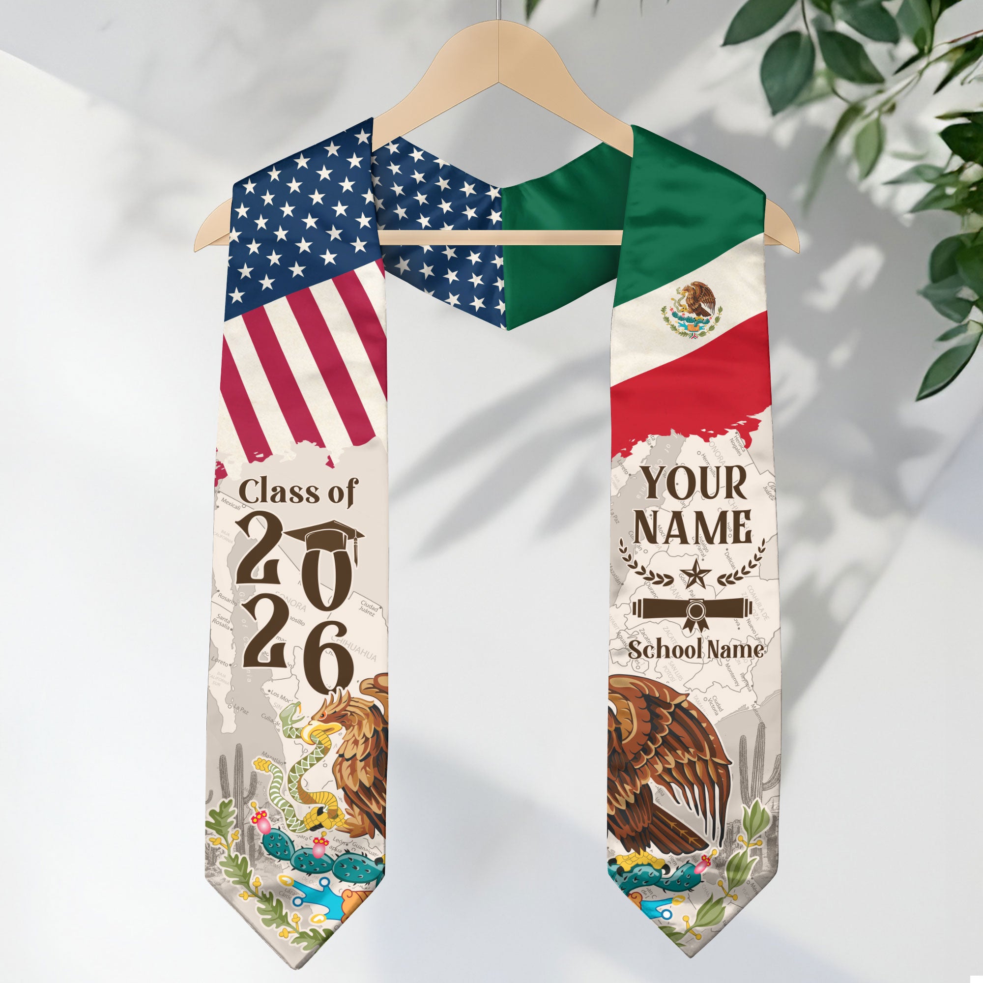 Mexican Flag Graduation Sash 2026, Mexico Graduation Stole, Custom Detail for Graduates