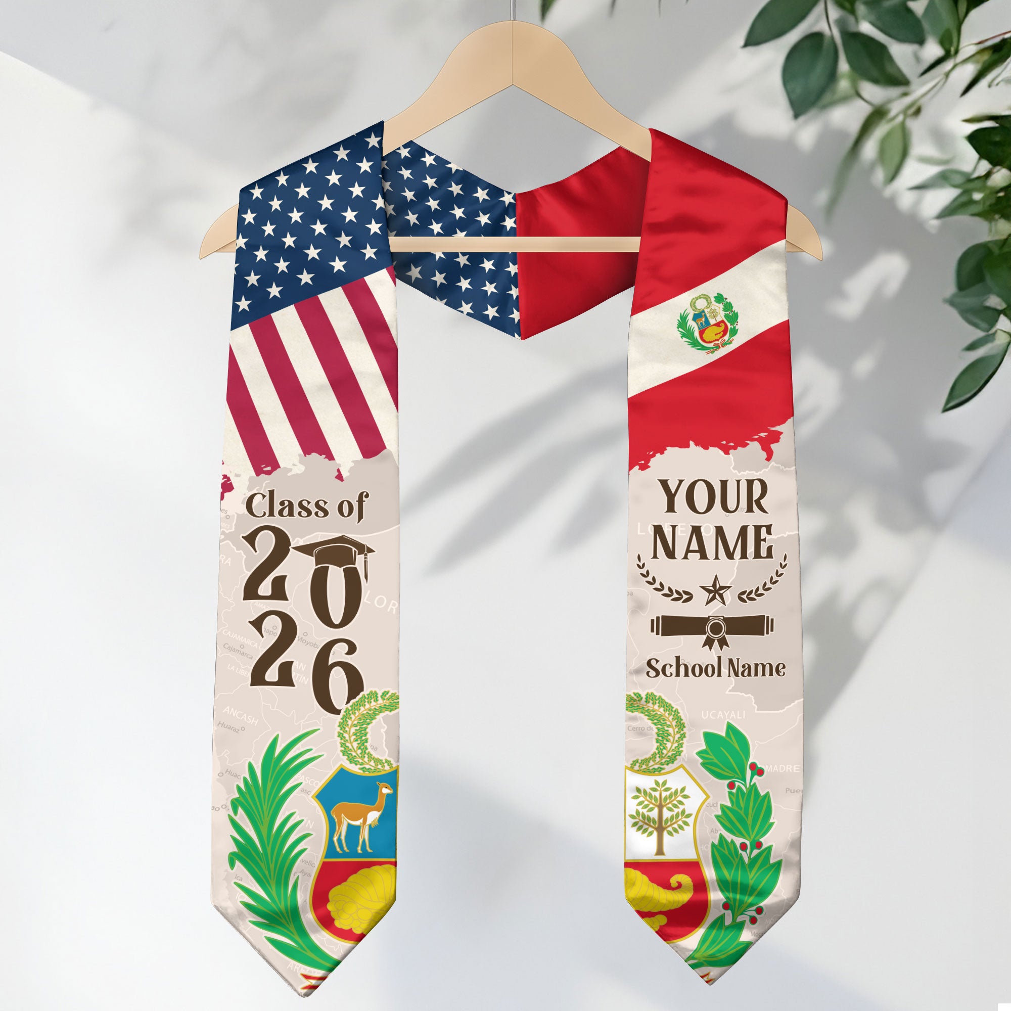 Peruvian Flag Graduation Sash 2026, Peru Graduation Stole, Custom Finish for 2026