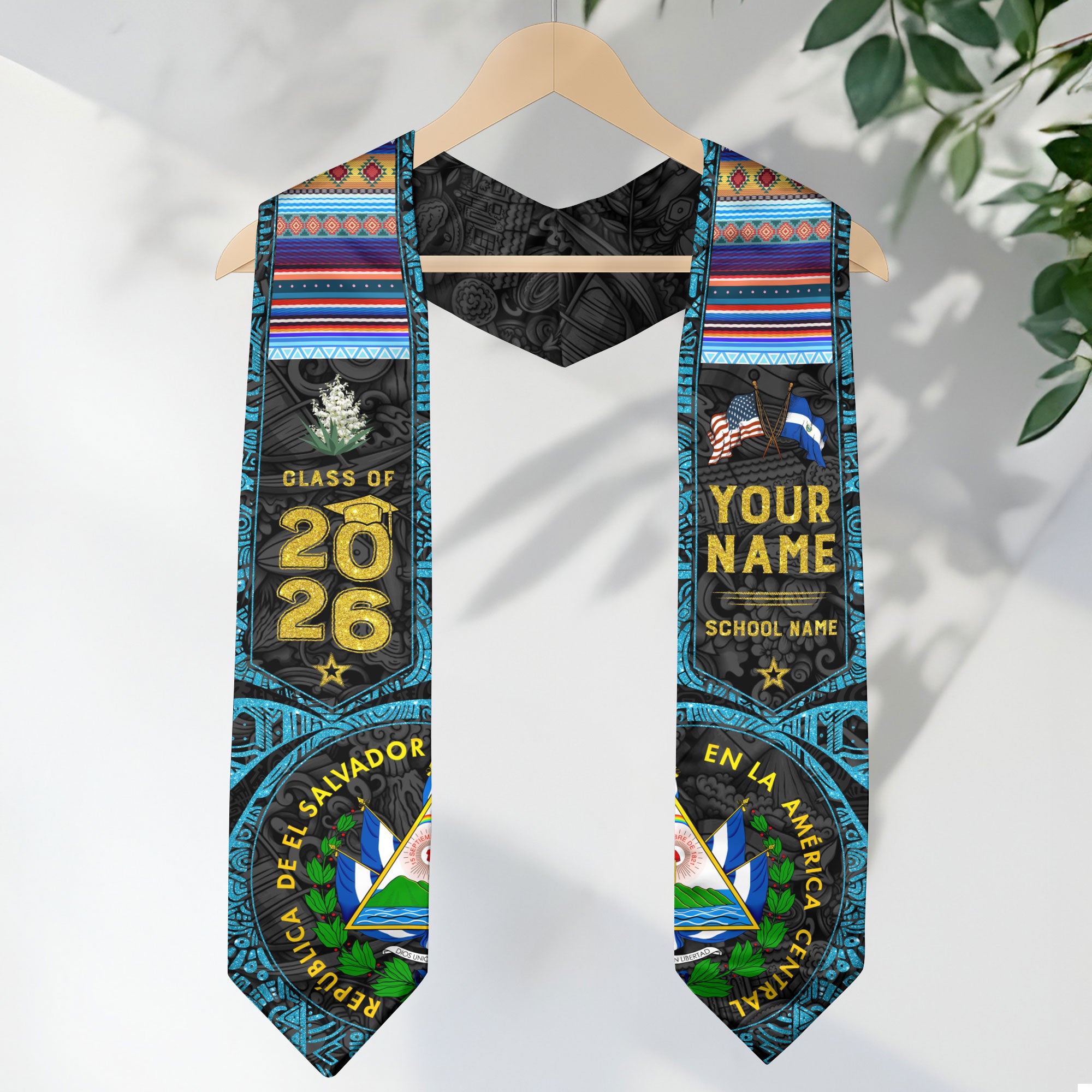 El Salvador Graduation Sash 2026, Salvadoran Flag Graduation Stole, Personalized Detail